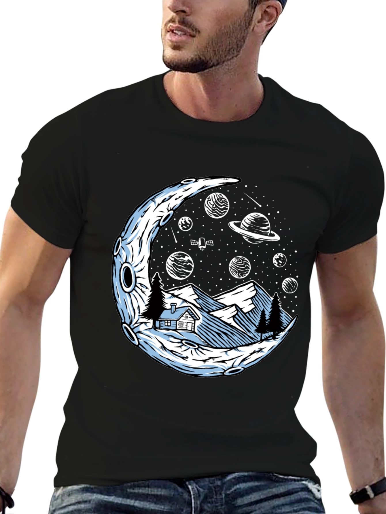 Cosmic Moonscape Tee - Black Graphic T-Shirt