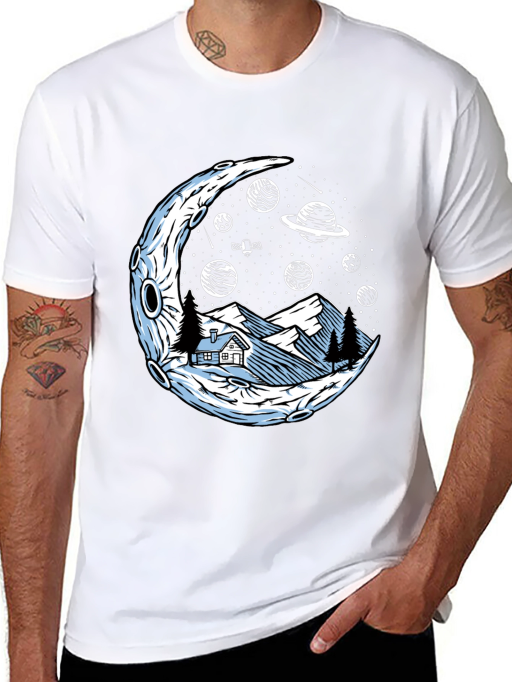 Cosmic Moonscape Tee - Black Graphic T-Shirt