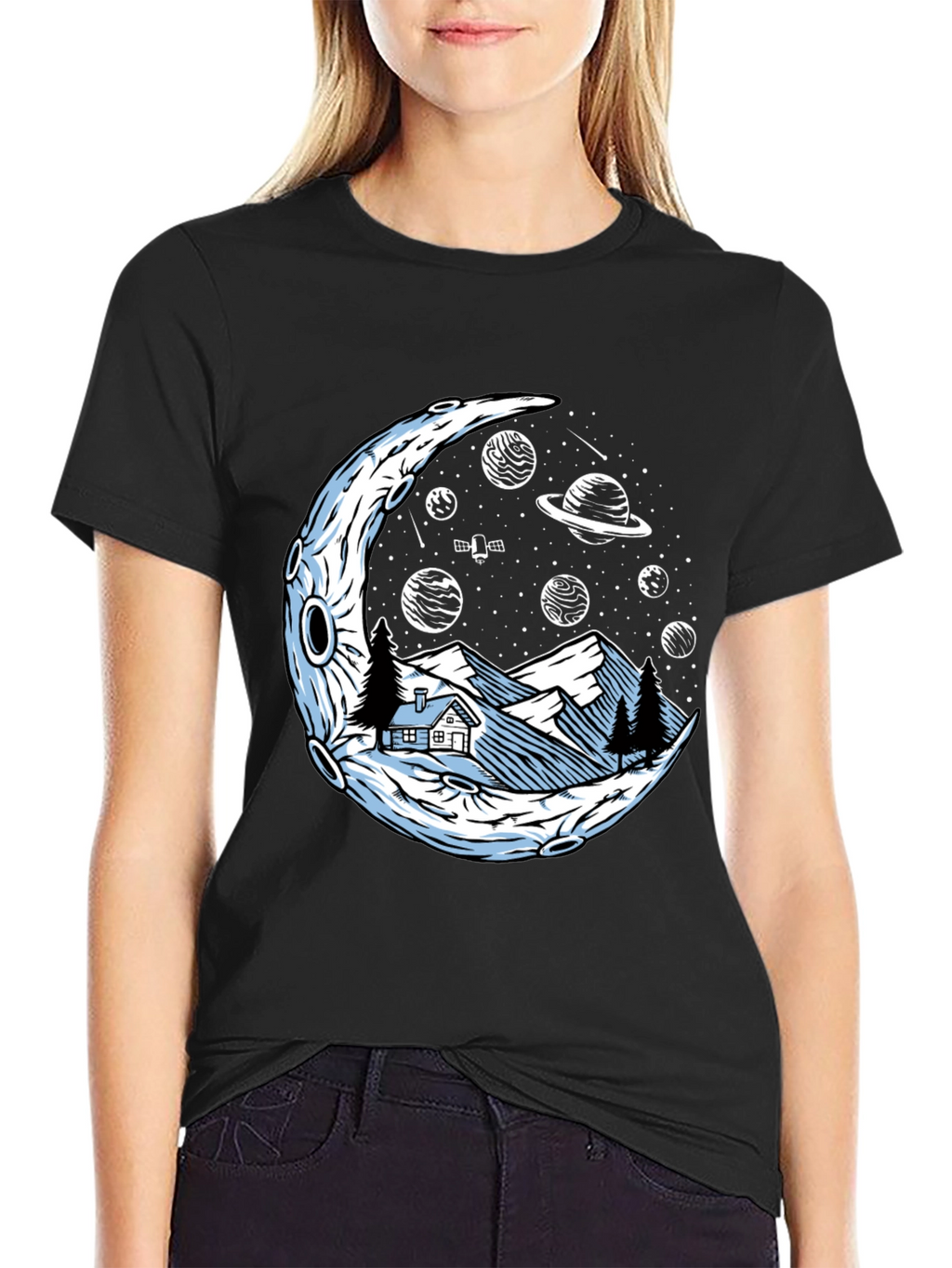 Cosmic Moonscape Tee - Black Graphic T-Shirt