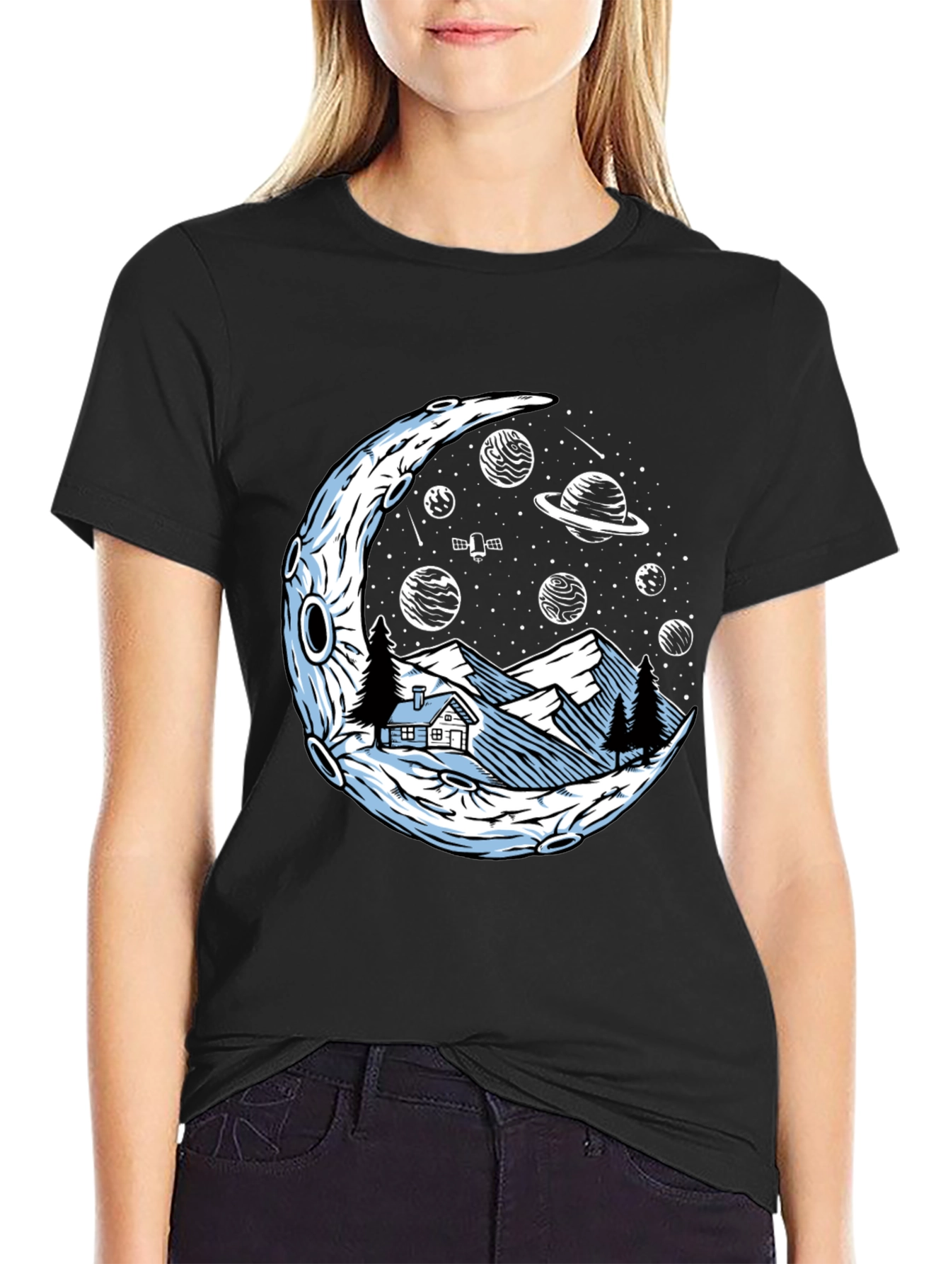 Cosmic Moonscape Tee - Black Graphic T-Shirt