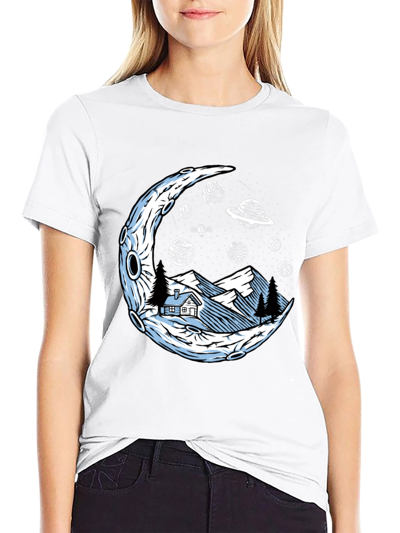 Cosmic Moonscape Tee - Black Graphic T-Shirt