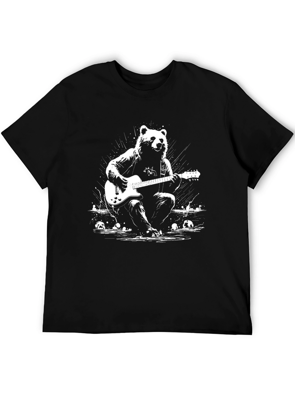 Bear Guitarist Graphic T-Shirt - Black Cotton Tee