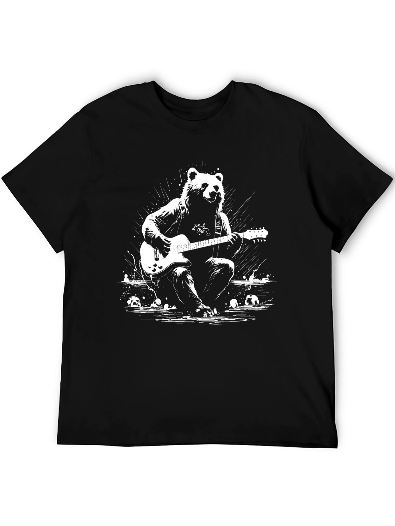 Bear Guitarist Graphic T-Shirt - Black Cotton Tee
