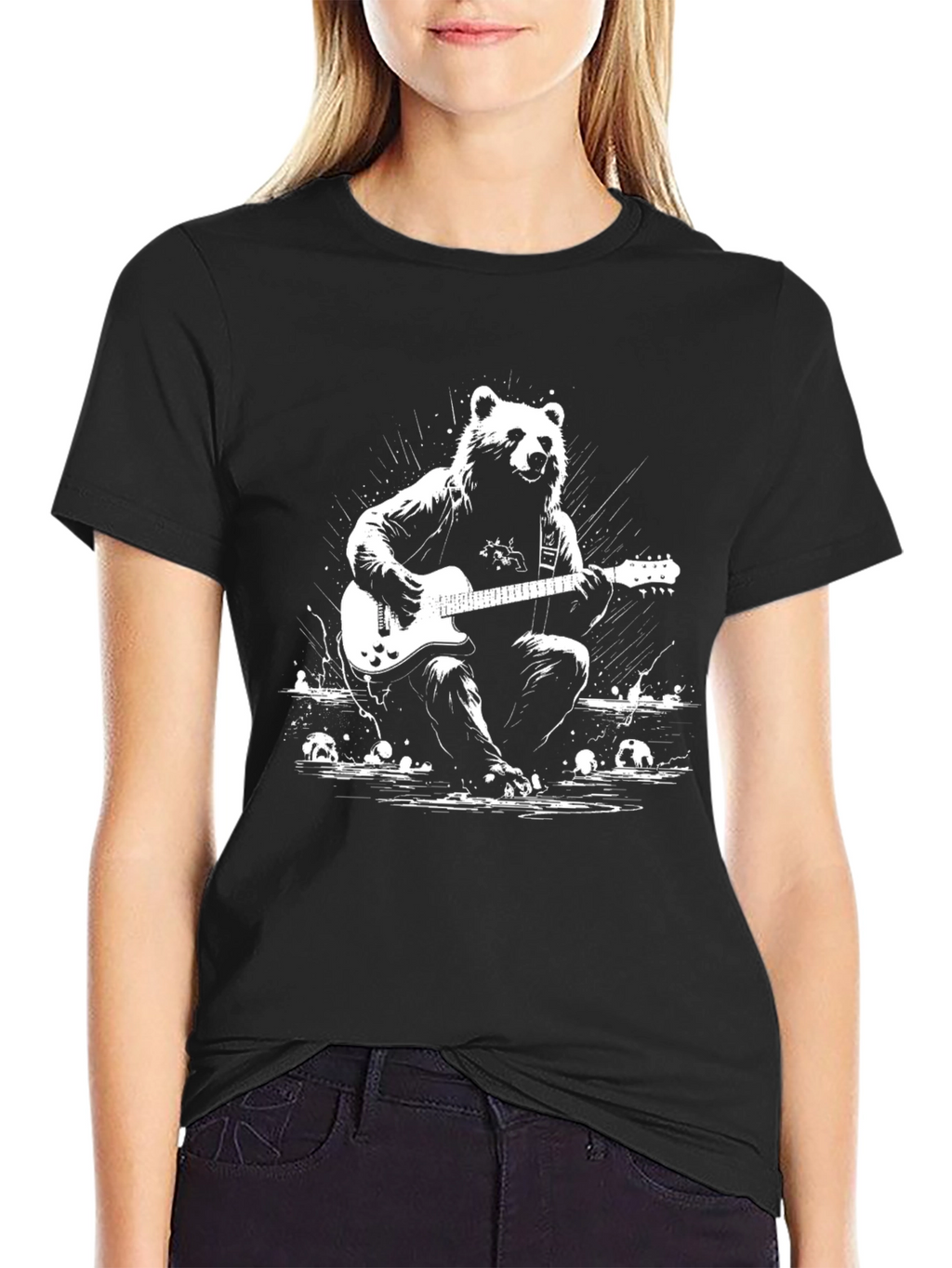 Bear Guitarist Graphic T-Shirt - Black Cotton Tee