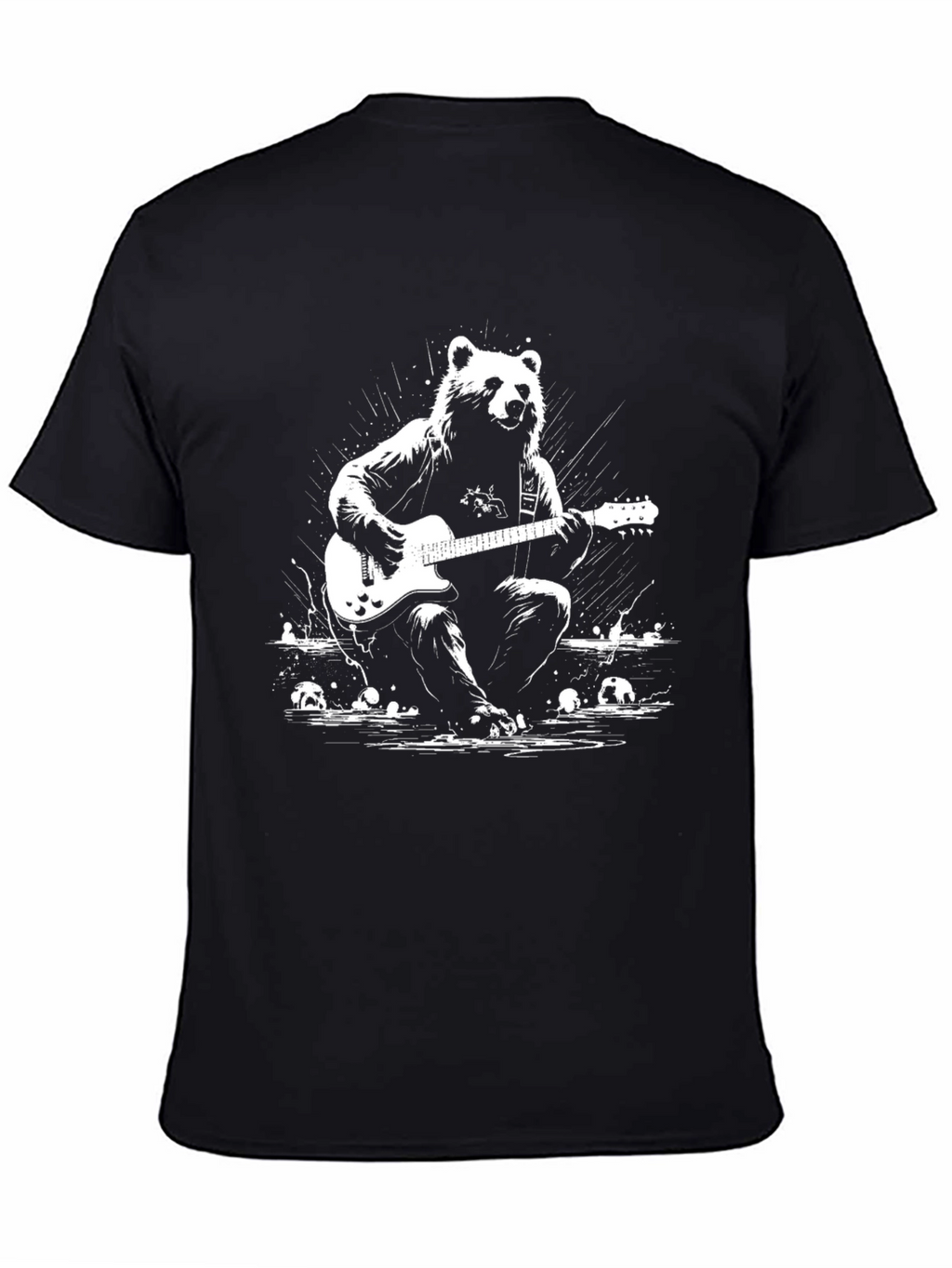 Bear Guitarist Graphic T-Shirt - Black Cotton Tee