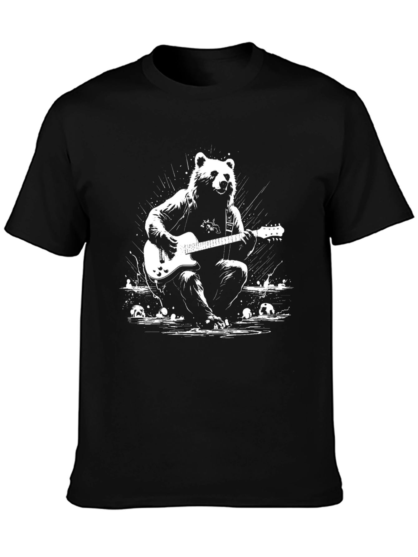 Bear Guitarist Graphic T-Shirt - Black Cotton Tee