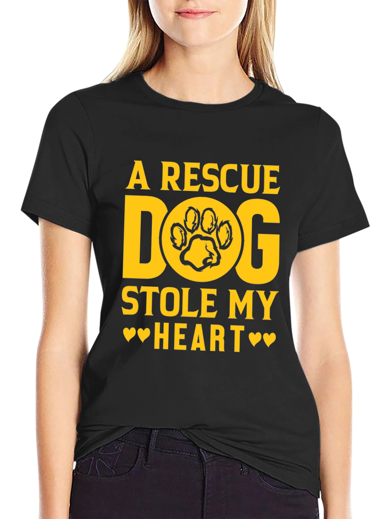 Rescue Dog Stole My Heart Black Graphic Tee