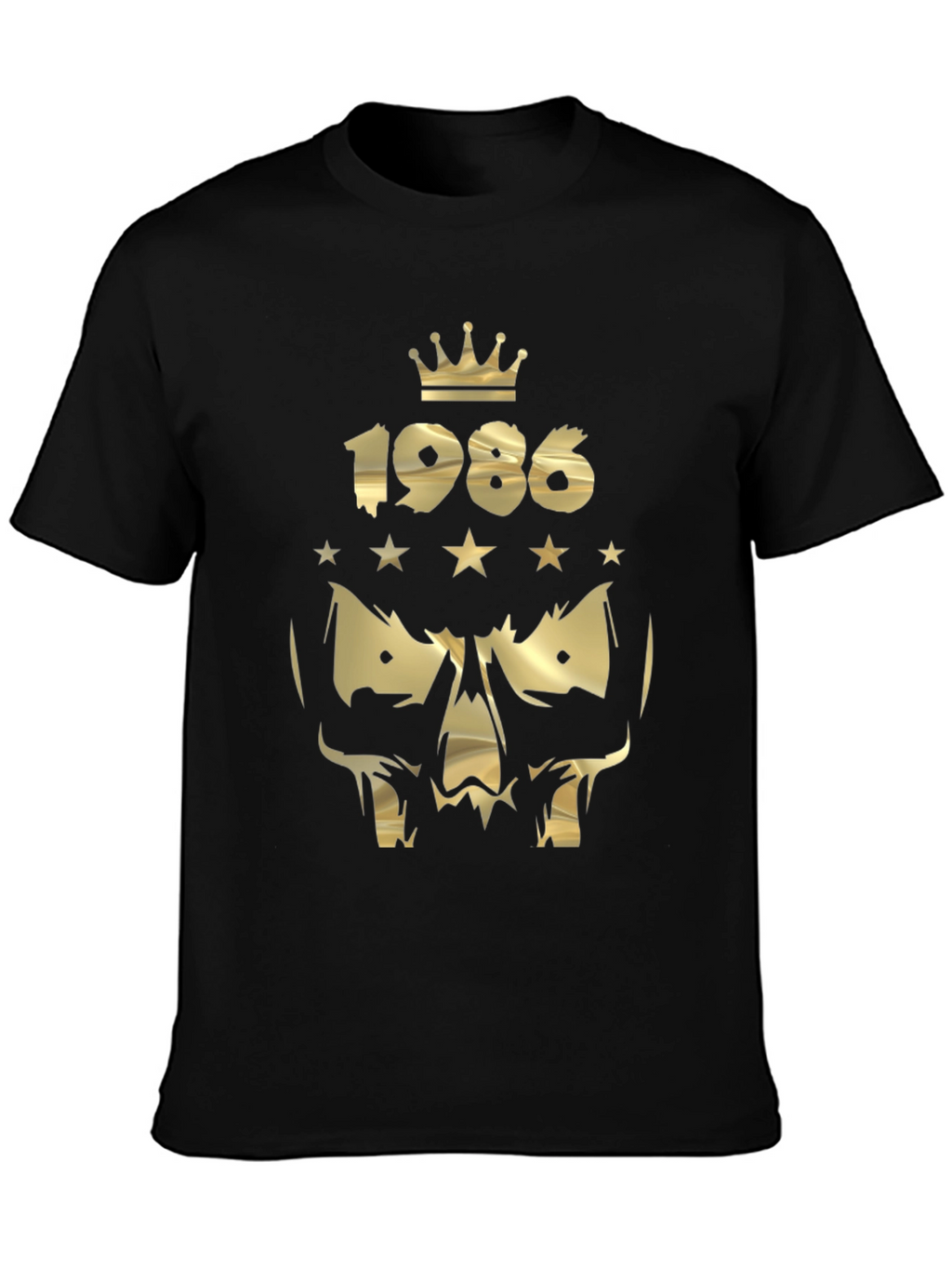 Gold 1986 Crown Skull Graphic Black T-Shirt