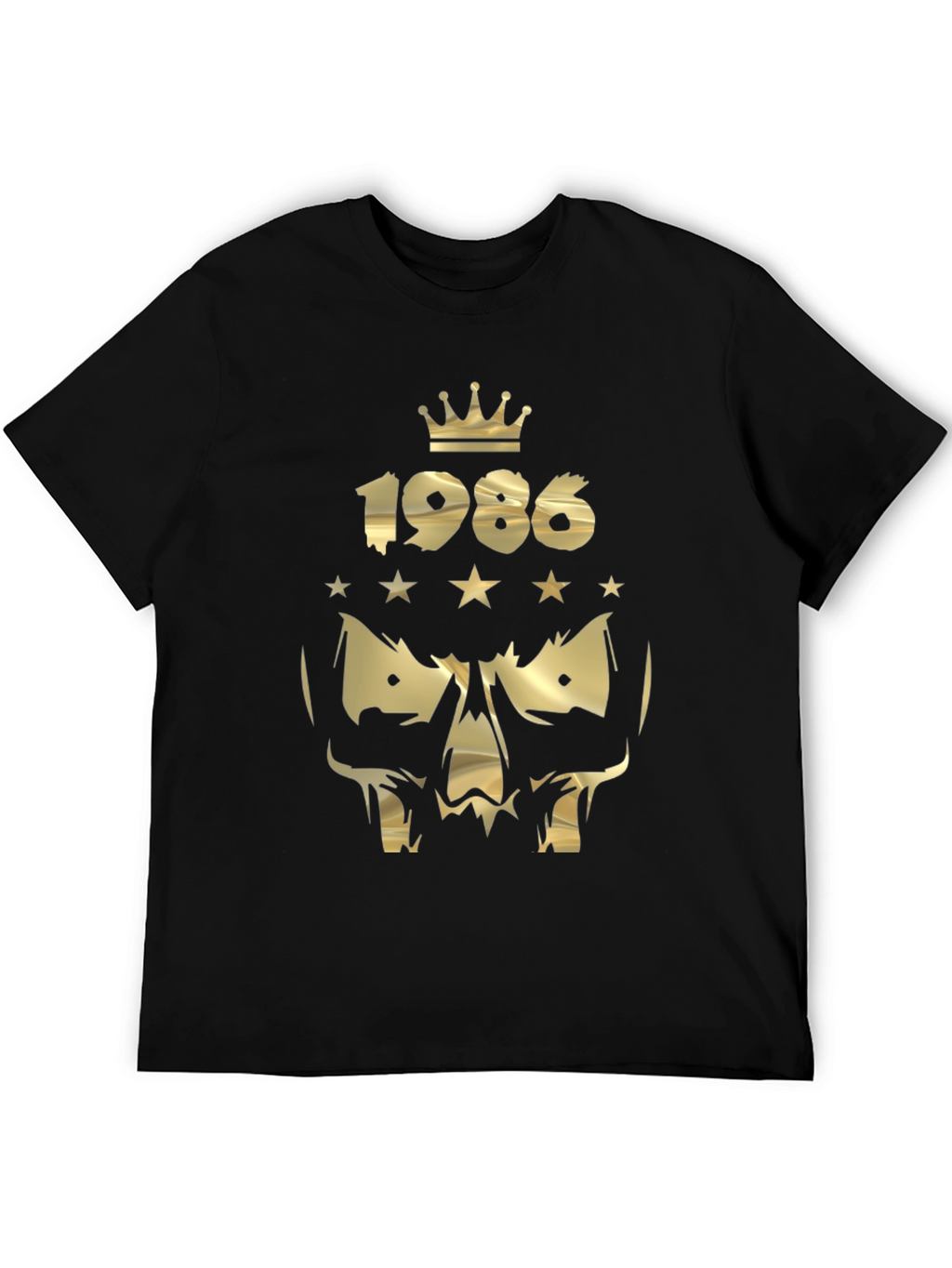 Gold 1986 Crown Skull Graphic Black T-Shirt