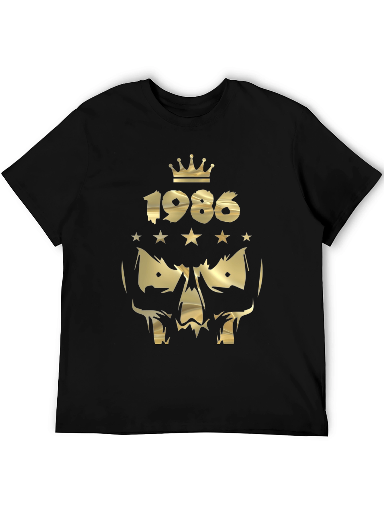 Gold 1986 Crown Skull Graphic Black T-Shirt