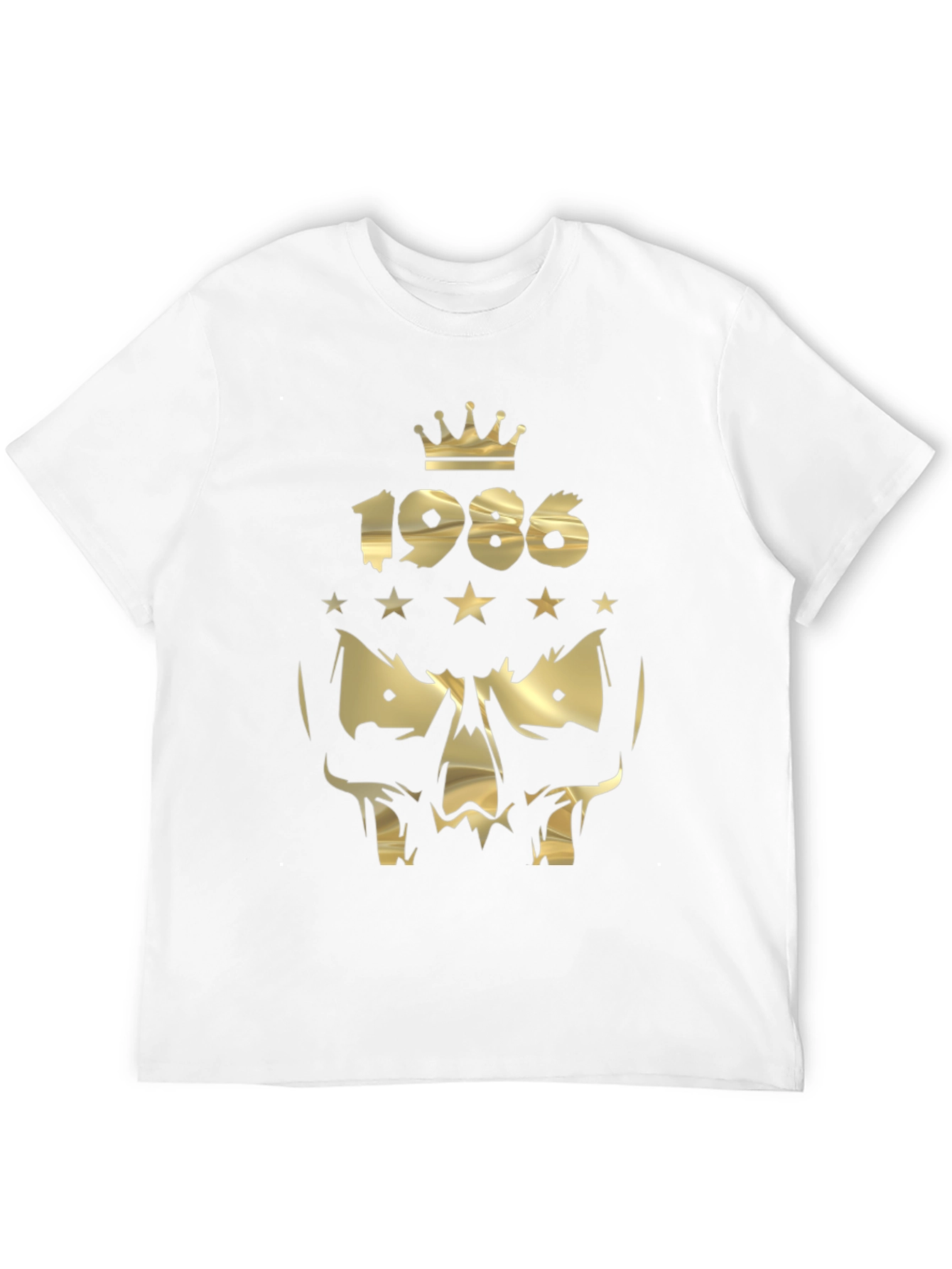 Gold 1986 Crown Skull Graphic Black T-Shirt