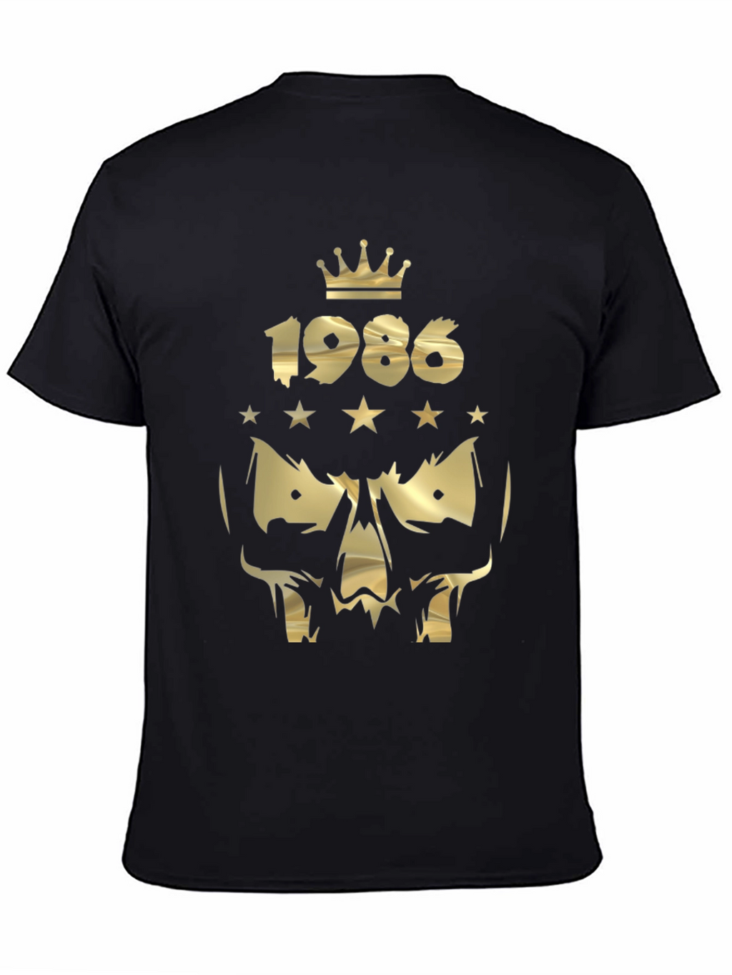 Gold 1986 Crown Skull Graphic Black T-Shirt