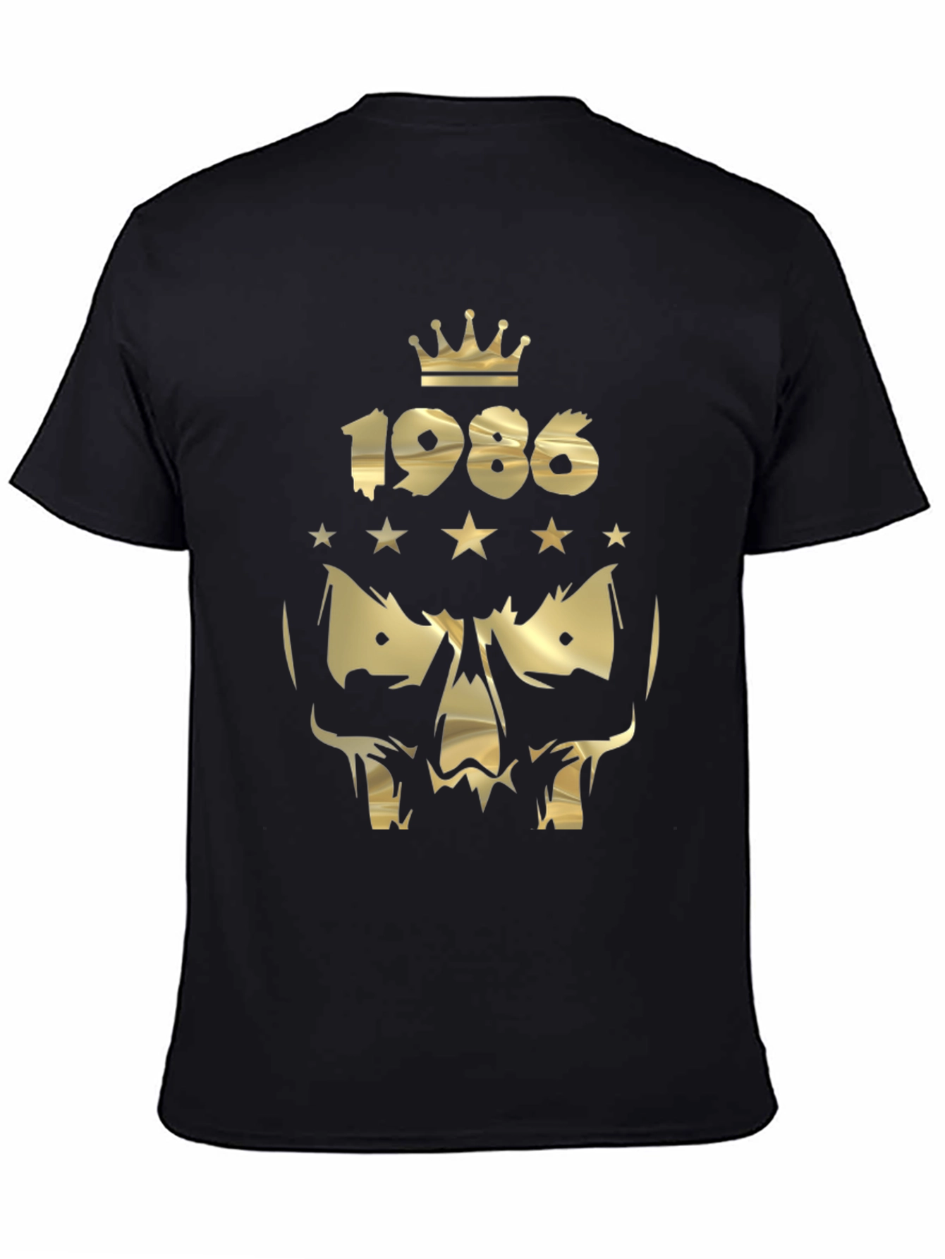 Gold 1986 Crown Skull Graphic Black T-Shirt