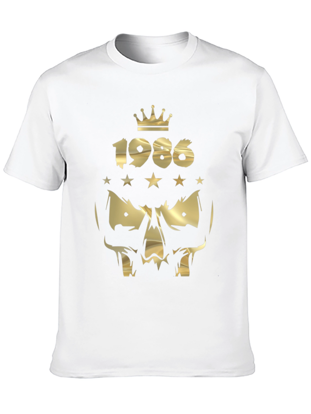 Gold 1986 Crown Skull Graphic Black T-Shirt