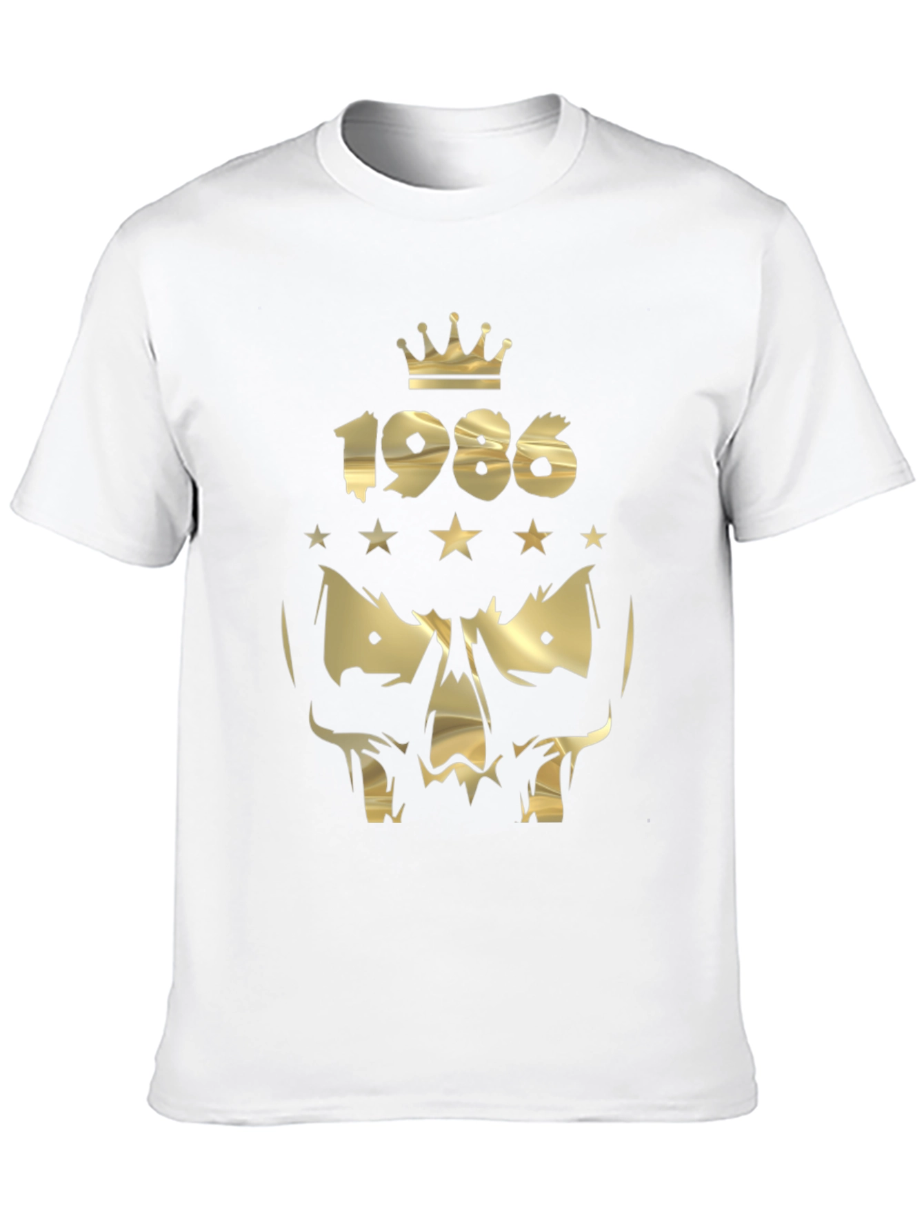 Gold 1986 Crown Skull Graphic Black T-Shirt