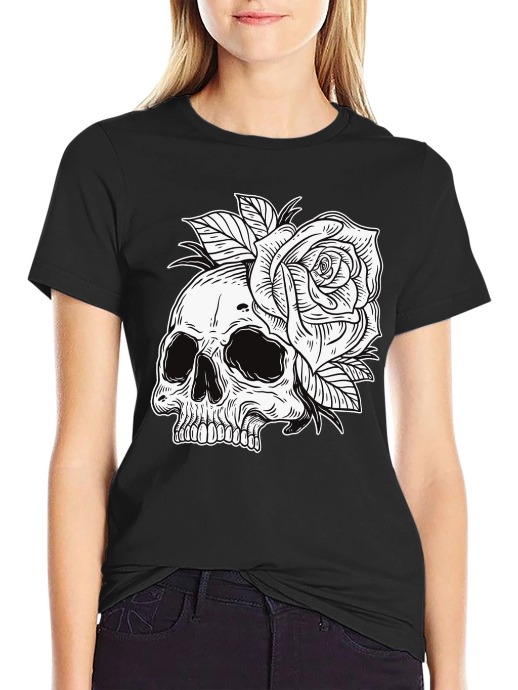Skull & Rose Graphic Tee - Edgy Style