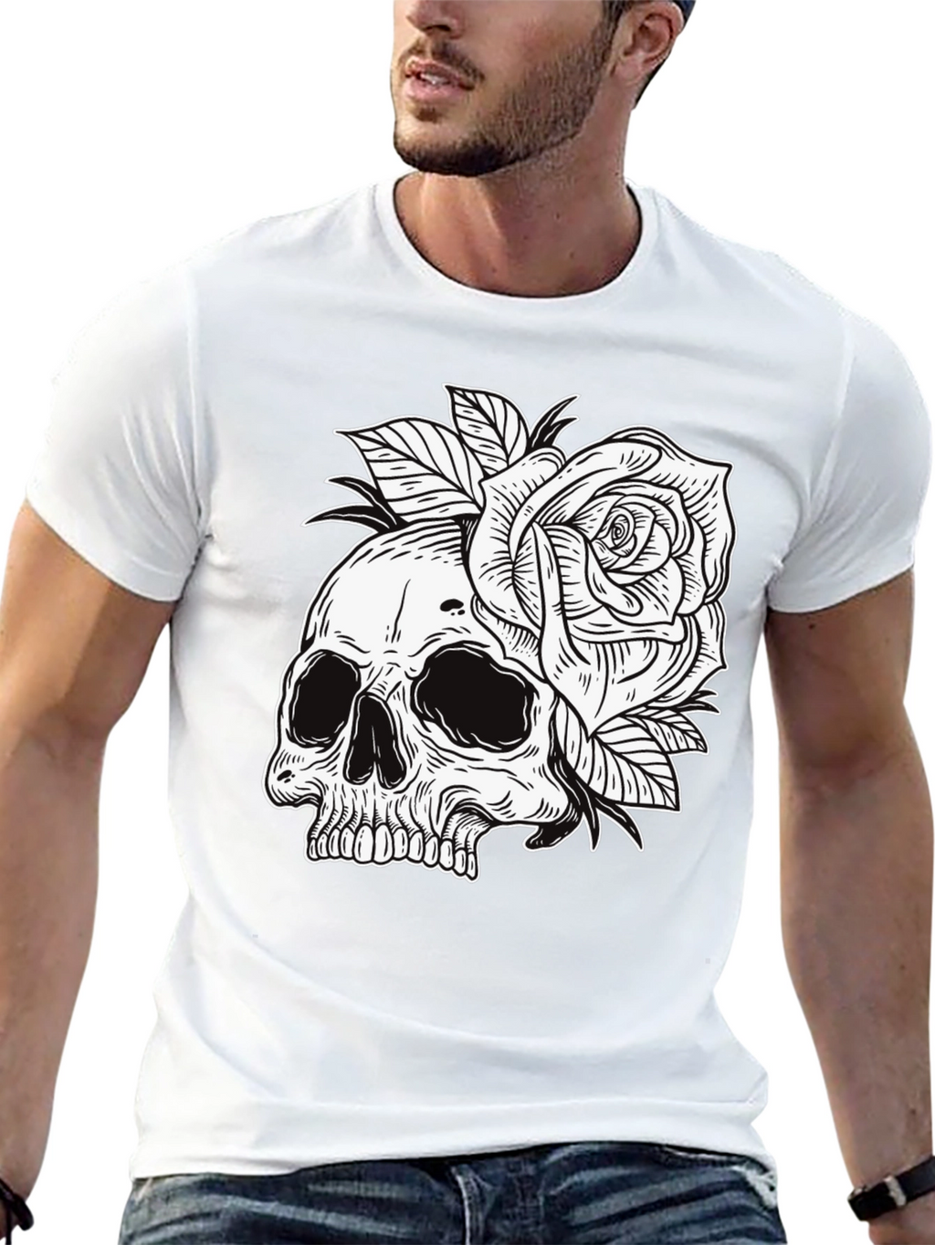 Skull & Rose Graphic Tee - Edgy Style
