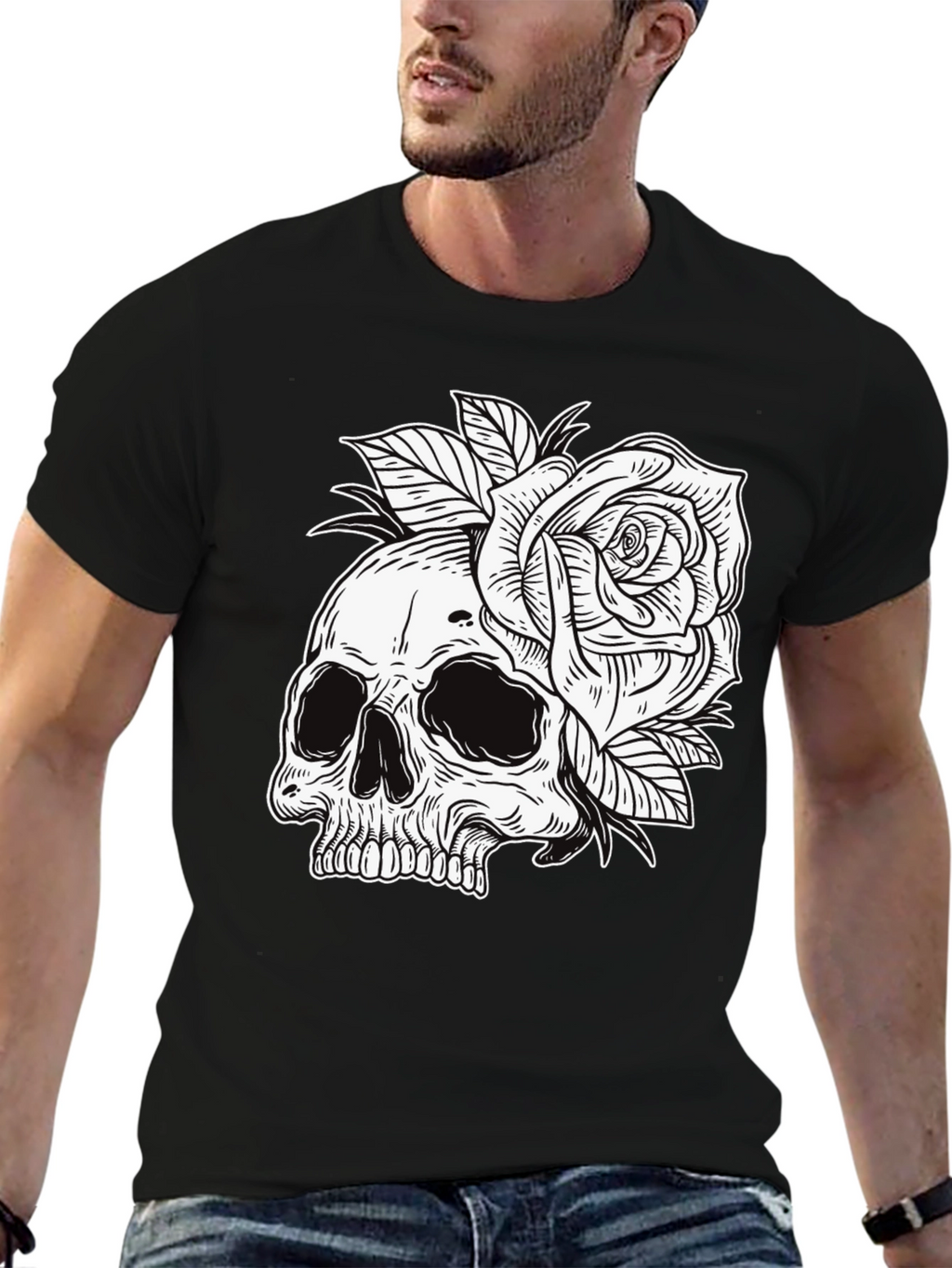 Skull & Rose Graphic Tee - Edgy Style