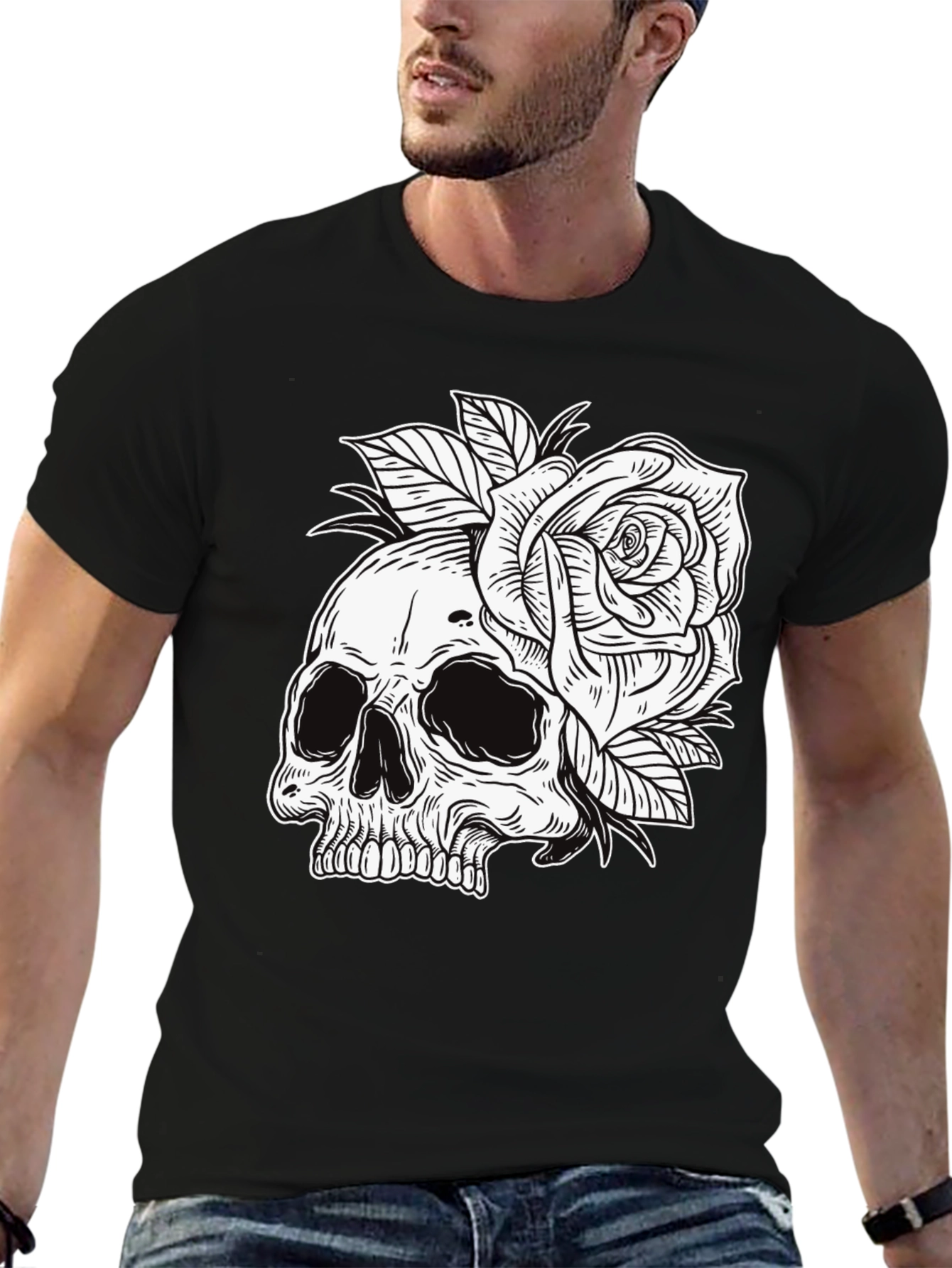 Skull & Rose Graphic Tee - Edgy Style