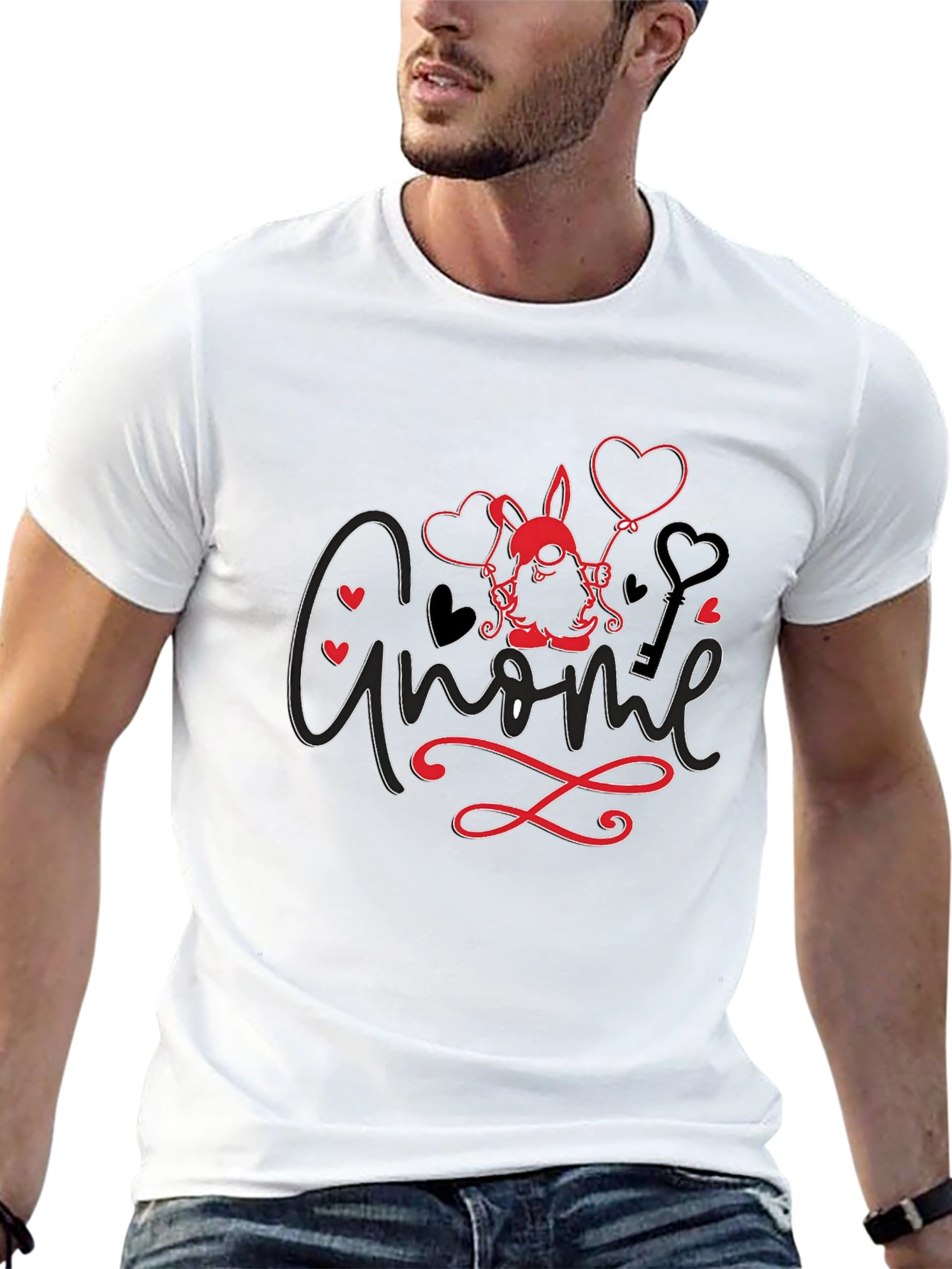 Gnome Valentine T-Shirt - Love Heart Key Design