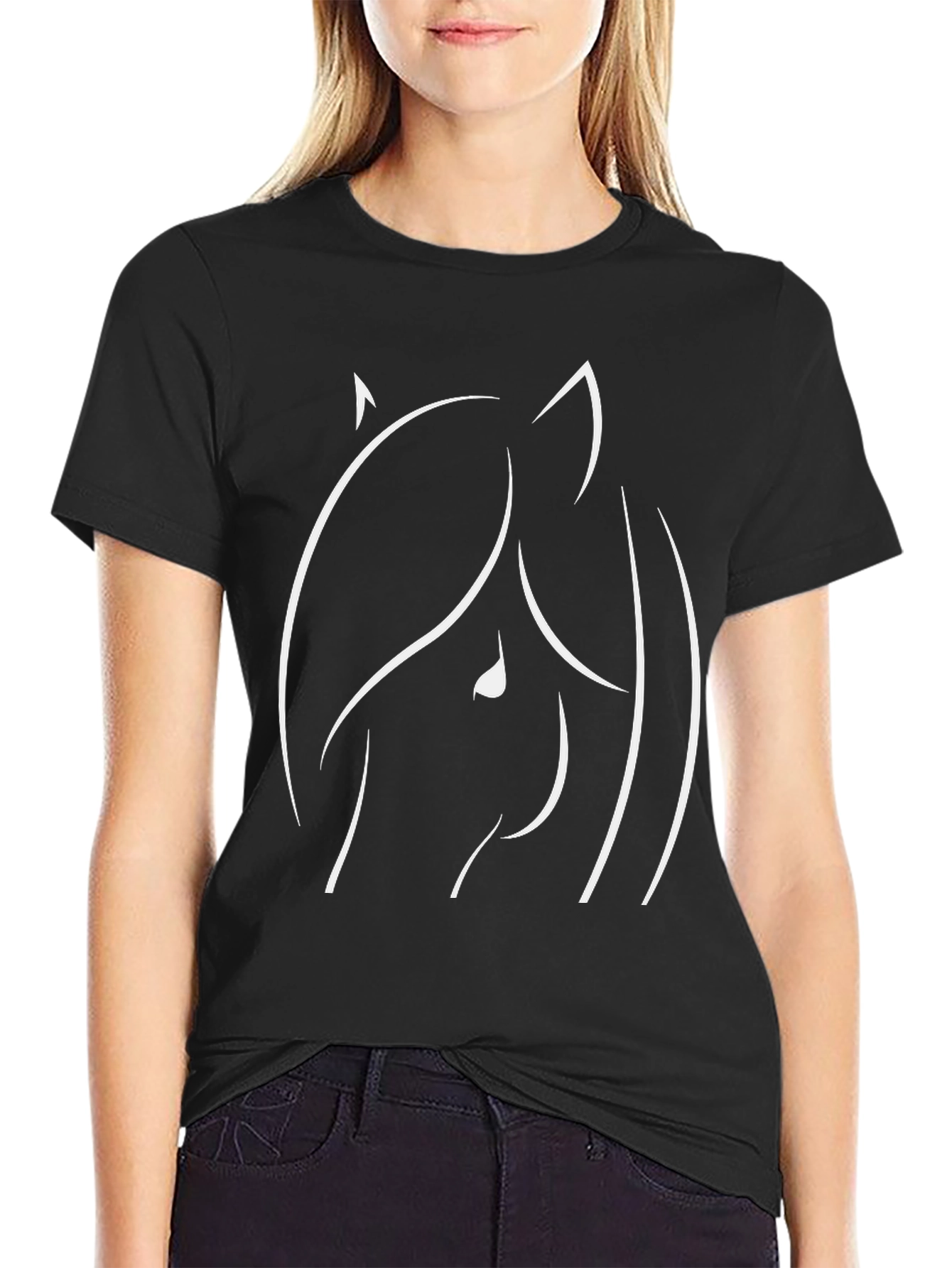 Minimalist Horse Head Graphic Tee - Black Cotton Comfort