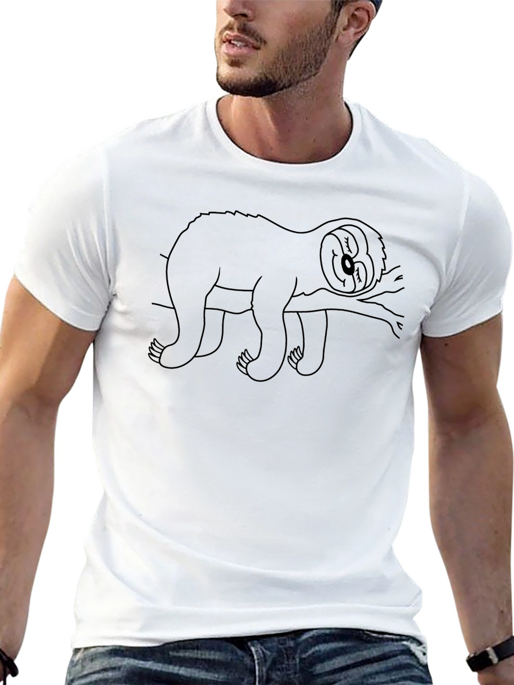 Relaxed Sloth Graphic Tee - Black Cotton Comfort