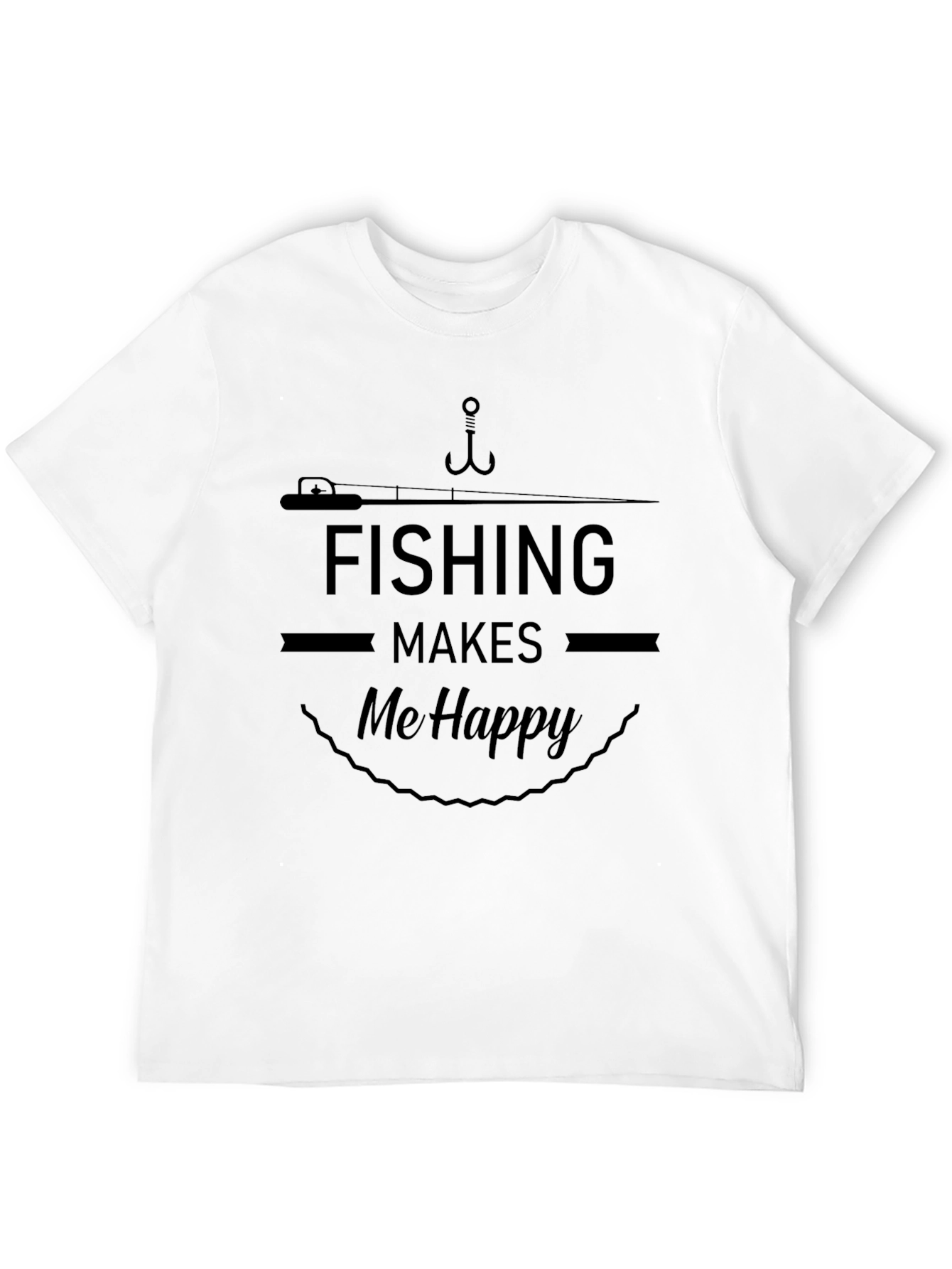 Fishing Makes Me Happy Black Graphic T-Shirt