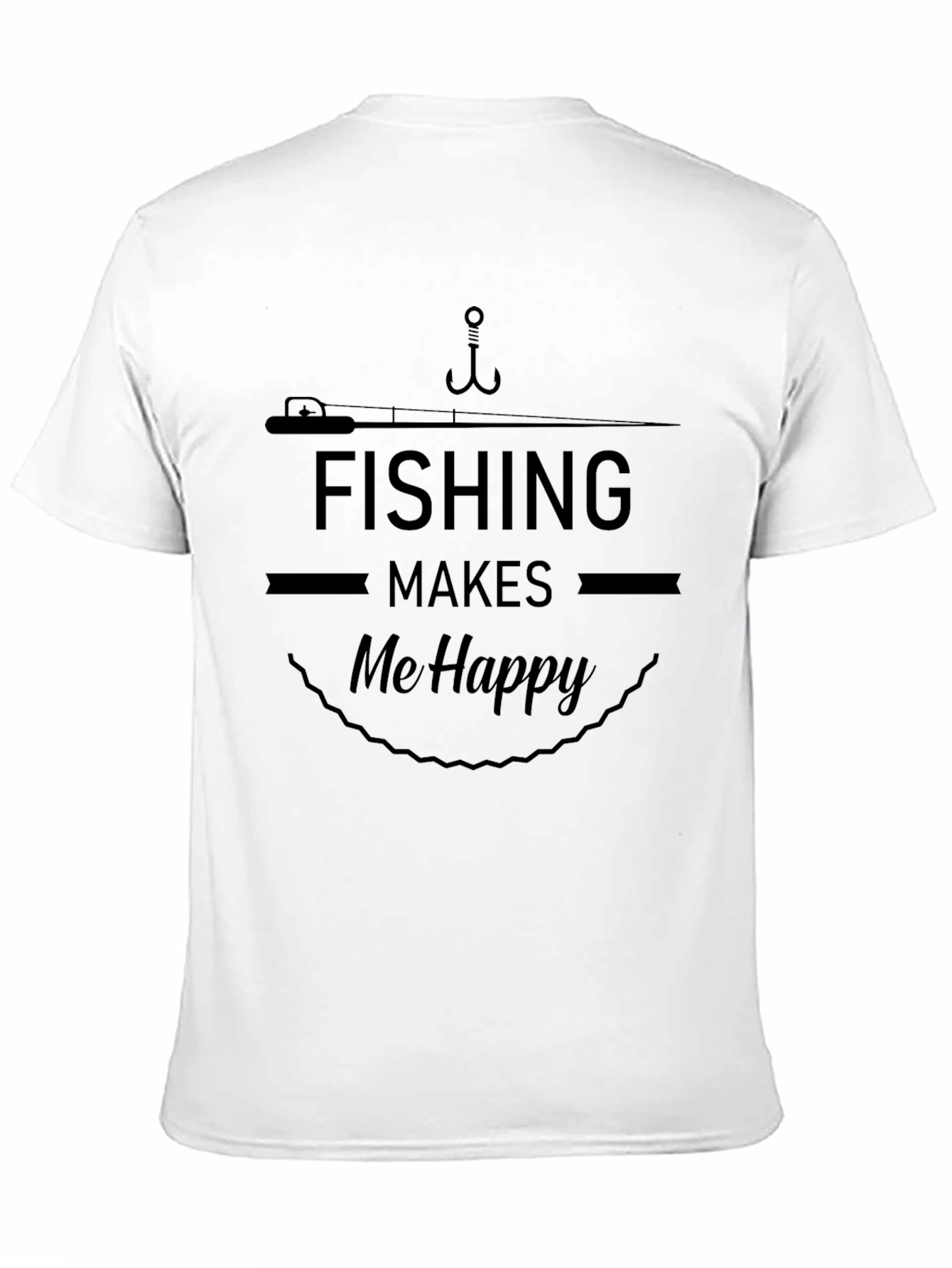 Fishing Makes Me Happy Black Graphic T-Shirt
