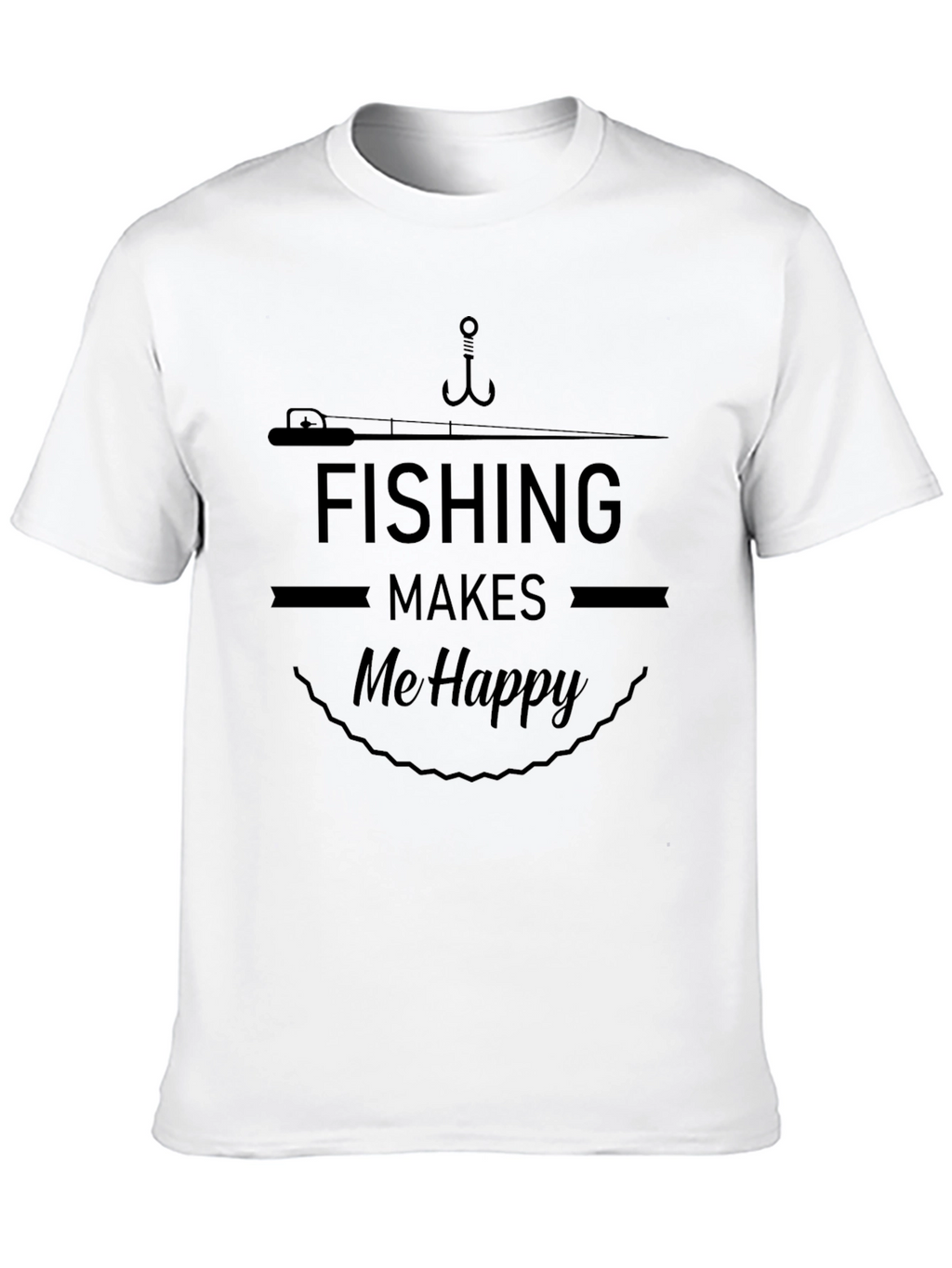 Fishing Makes Me Happy Black Graphic T-Shirt