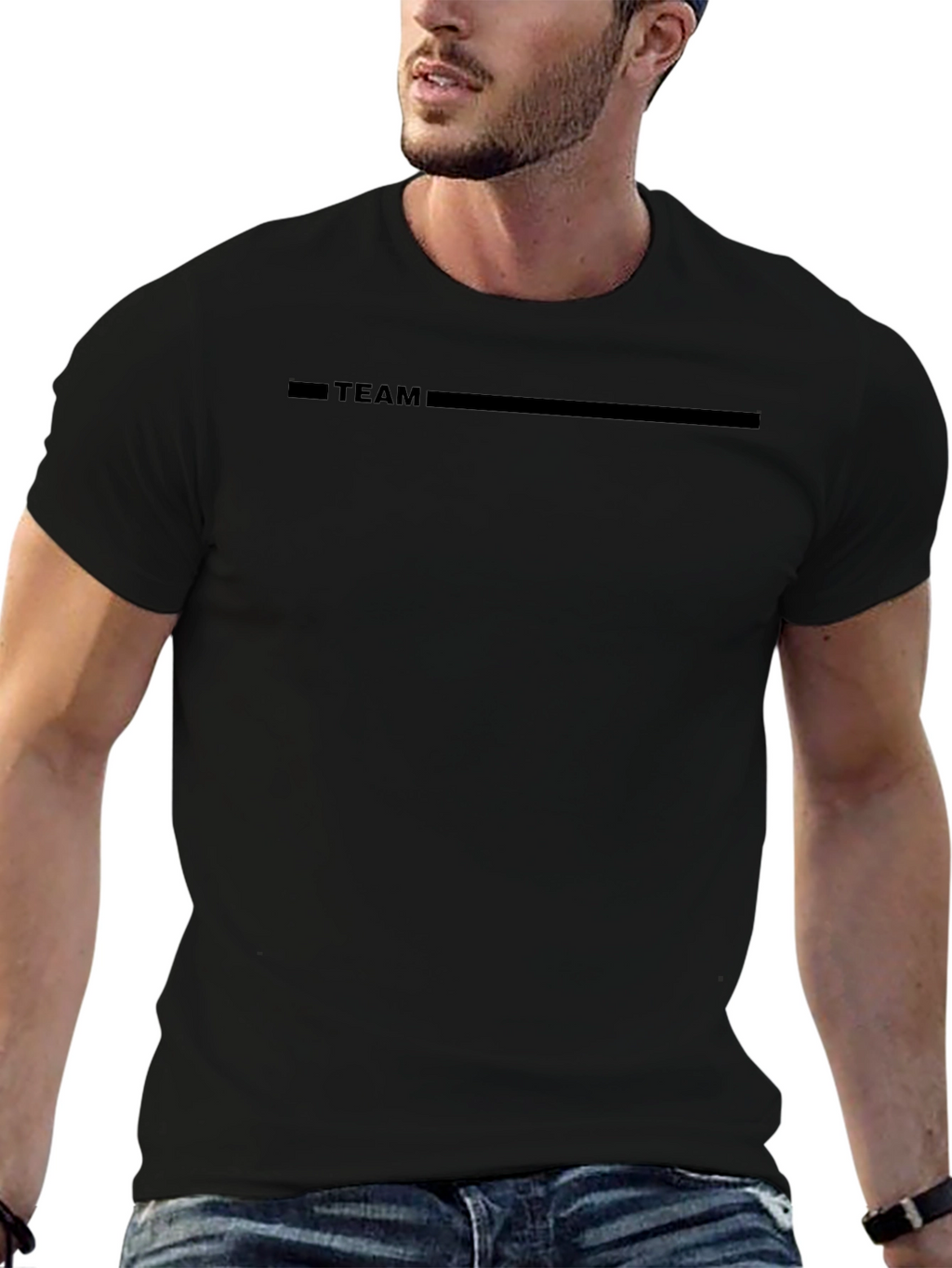 Mens Black TEAM Graphic Crewneck T-Shirt