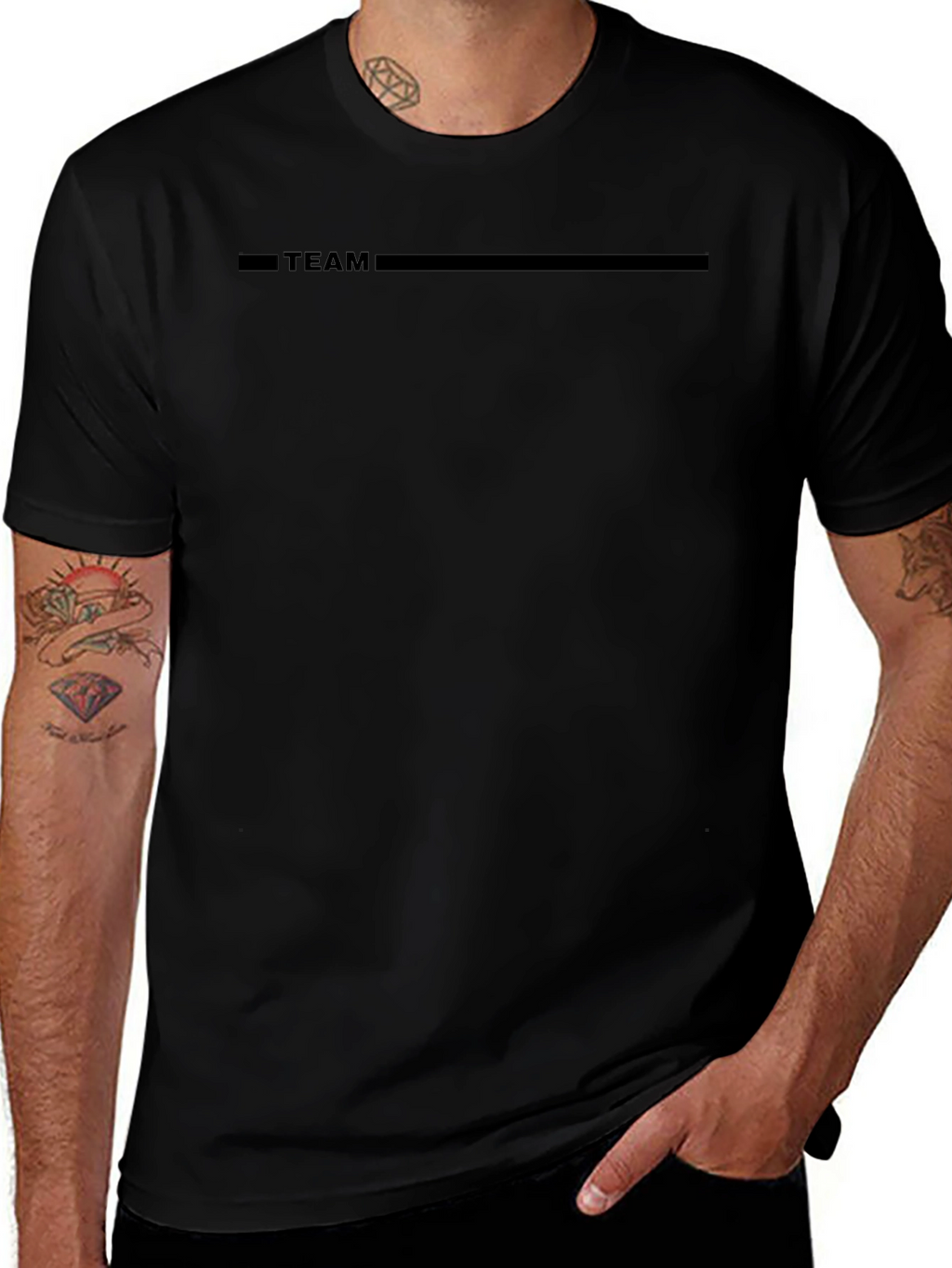 Mens Black TEAM Graphic Crewneck T-Shirt