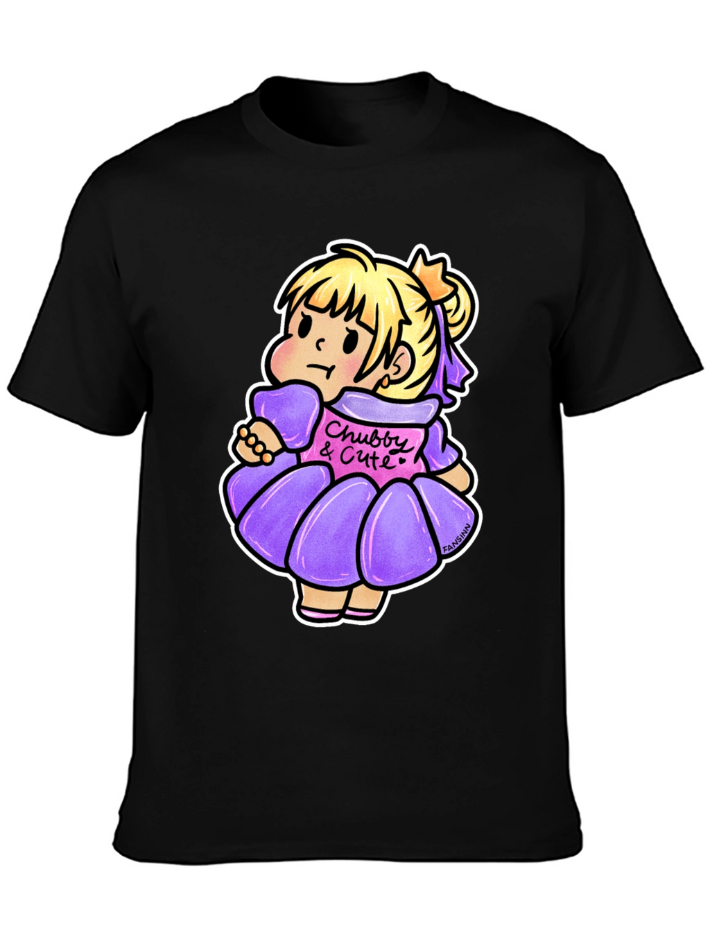 Cute Cartoon Girl Graphic Black T-Shirt