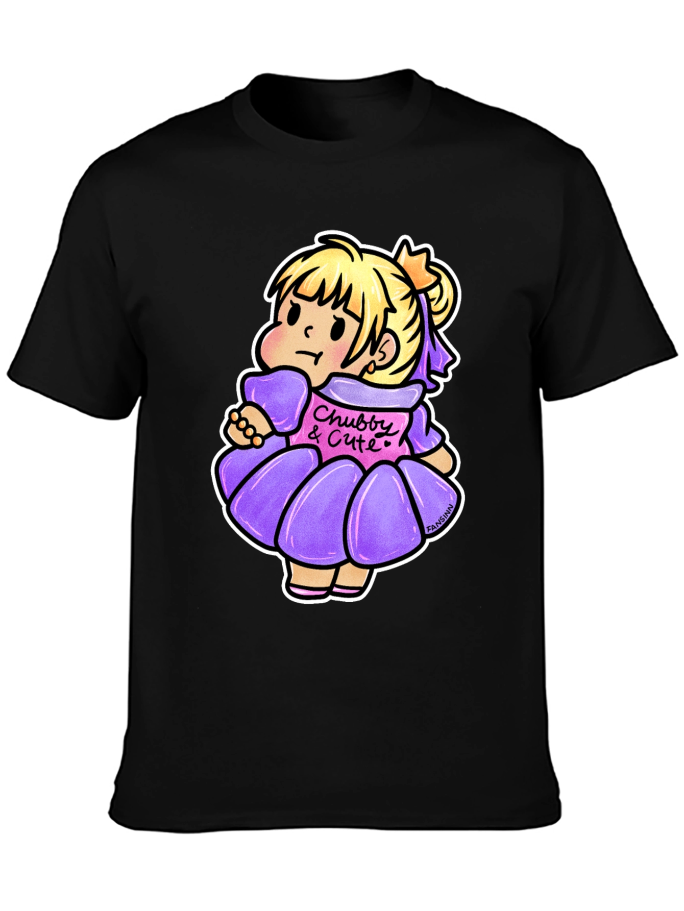 Cute Cartoon Girl Graphic Black T-Shirt
