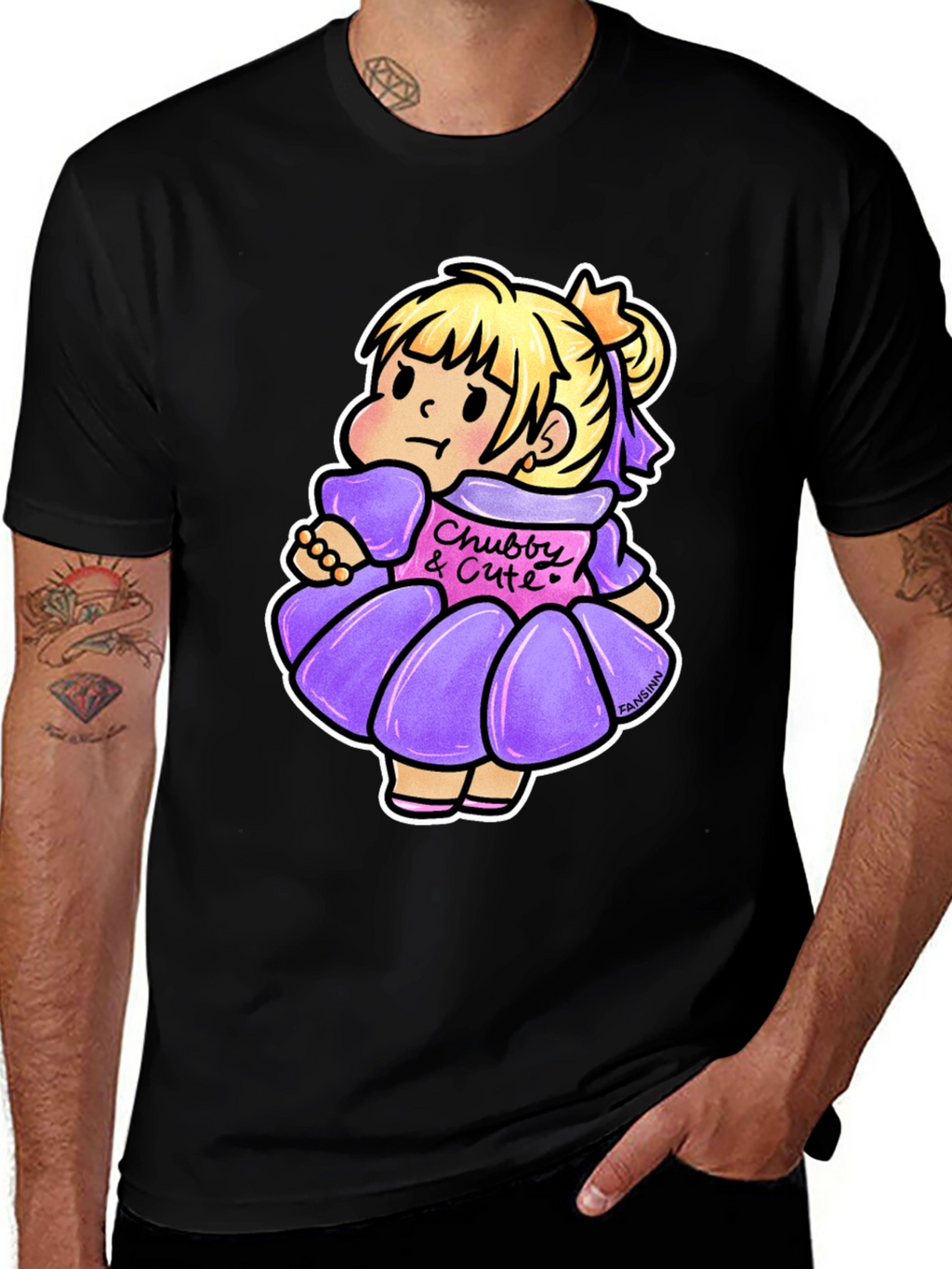 Cute Cartoon Girl Graphic Black T-Shirt