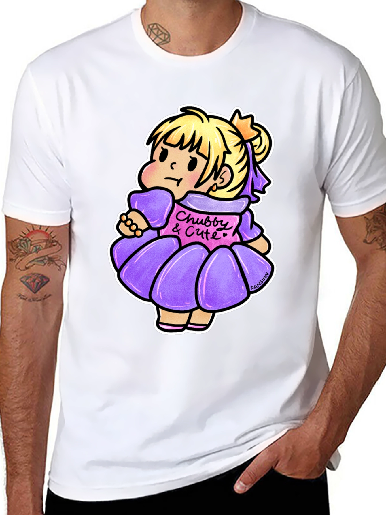 Cute Cartoon Girl Graphic Black T-Shirt