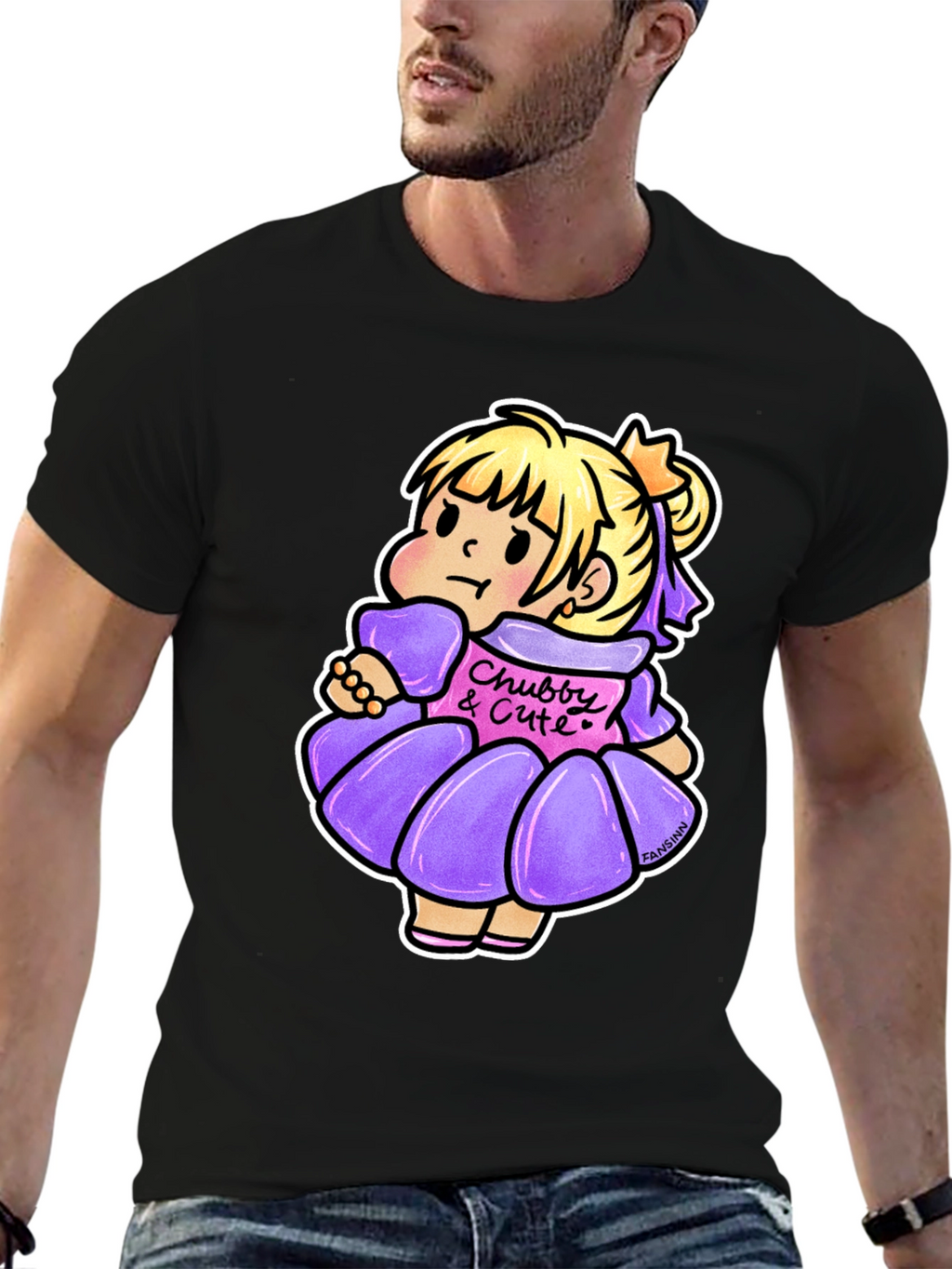 Cute Cartoon Girl Graphic Black T-Shirt
