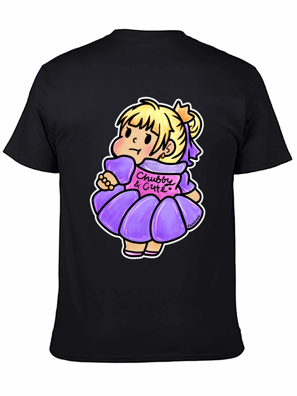 Cute Cartoon Girl Graphic Black T-Shirt