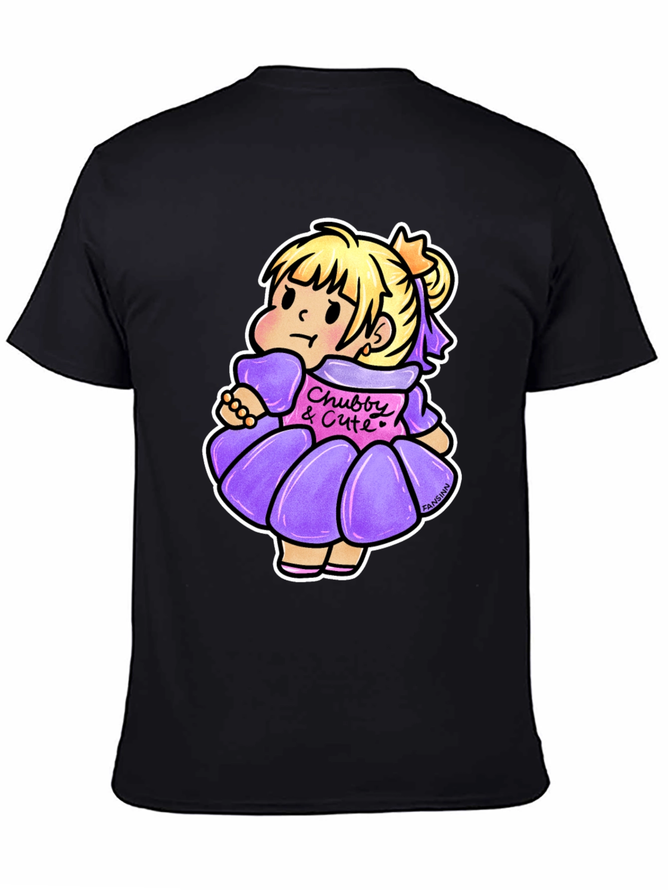 Cute Cartoon Girl Graphic Black T-Shirt