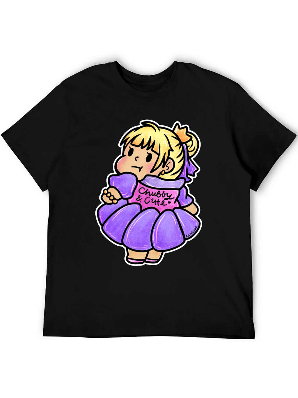 Cute Cartoon Girl Graphic Black T-Shirt
