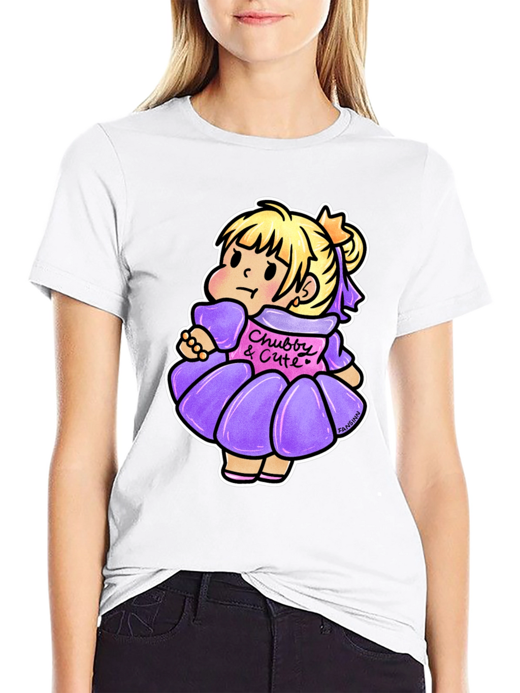 Cute Cartoon Girl Graphic Black T-Shirt