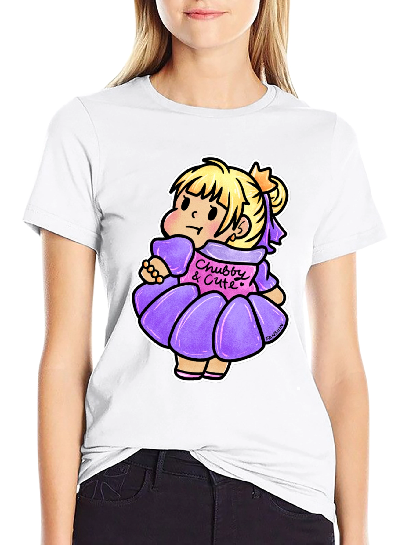 Cute Cartoon Girl Graphic Black T-Shirt
