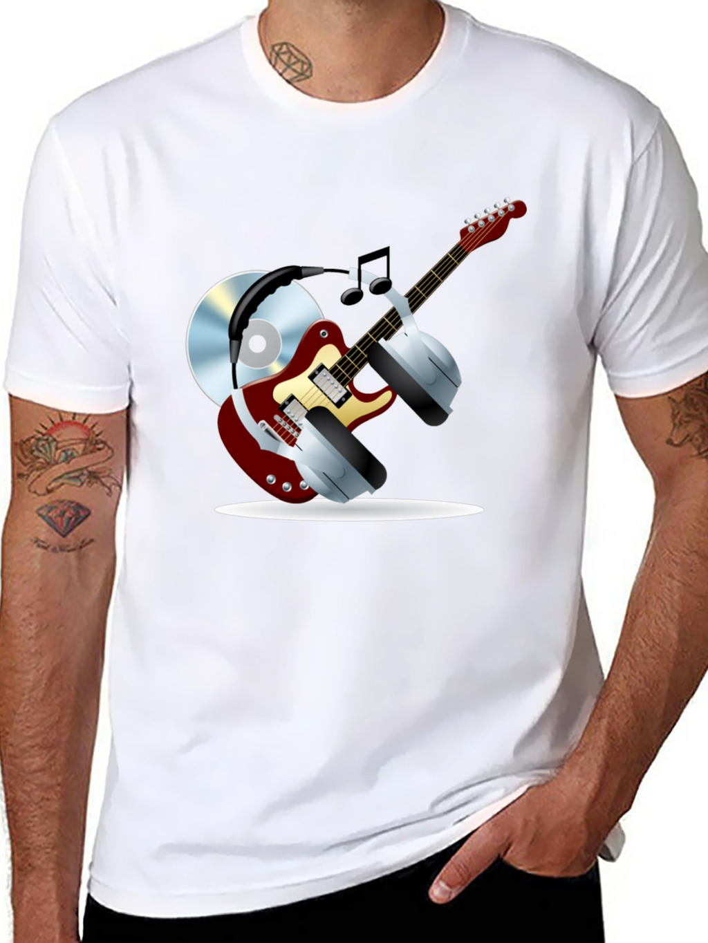 Music Lover Graphic Tee - Guitar Headphones & CD!