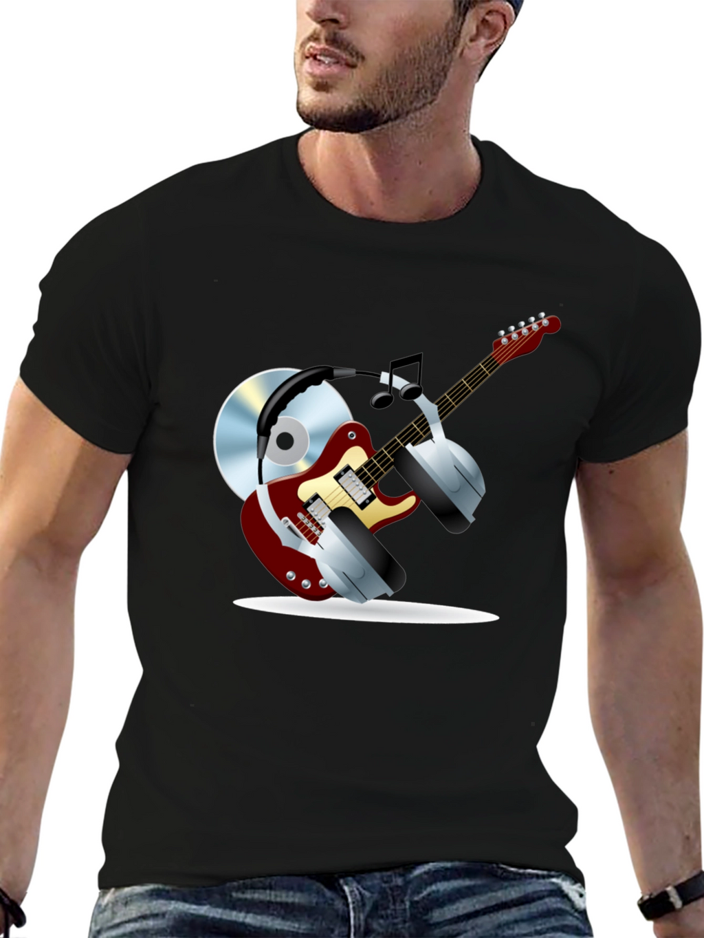 Music Lover Graphic Tee - Guitar Headphones & CD!