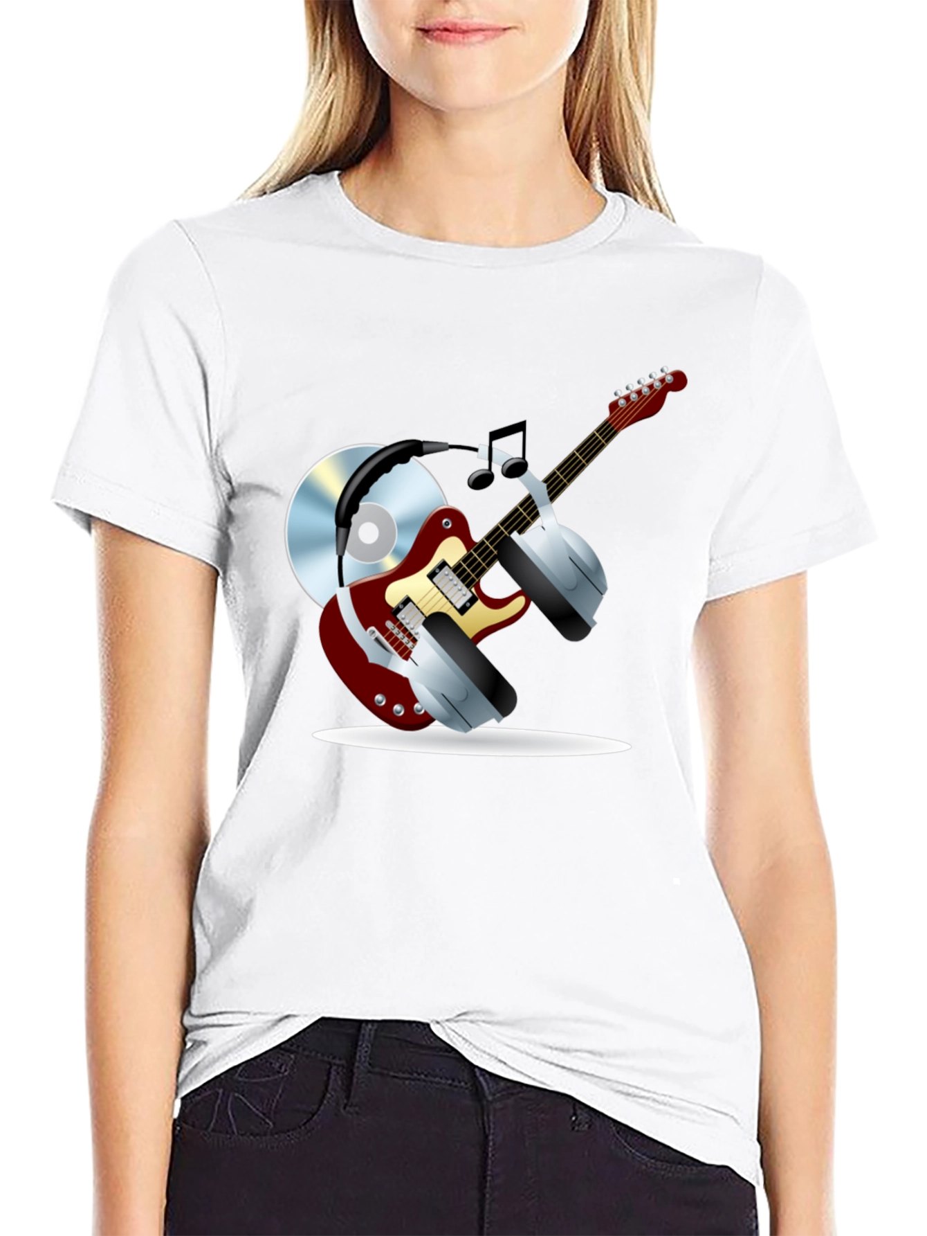 Music Lover Graphic Tee - Guitar Headphones & CD!