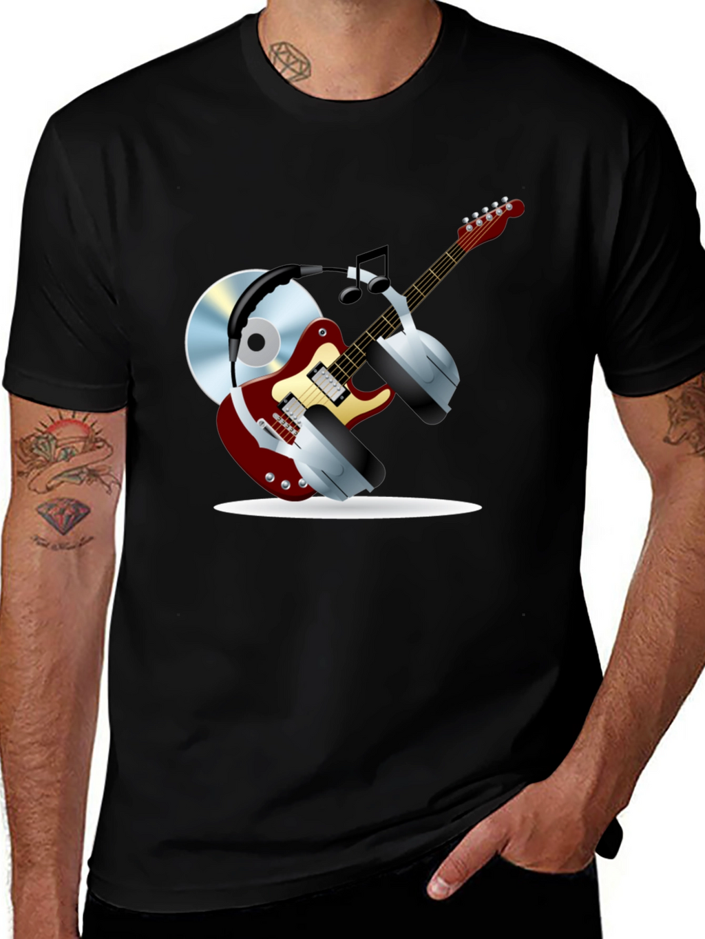 Music Lover Graphic Tee - Guitar Headphones & CD!