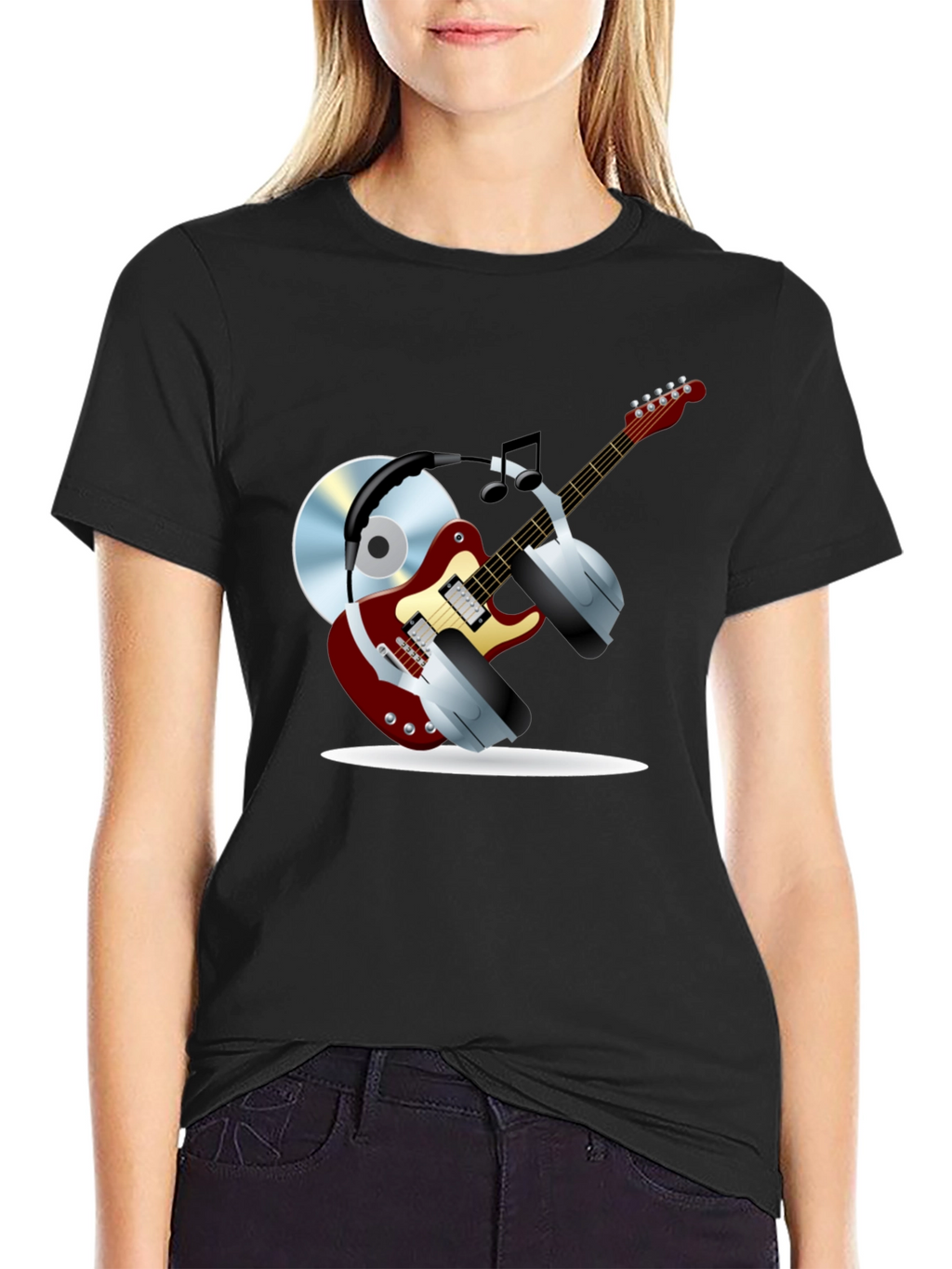 Music Lover Graphic Tee - Guitar Headphones & CD!