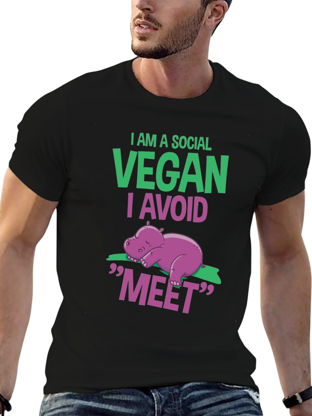 Social Vegan T-Shirt - Avoid Meet Funny Animal Tee