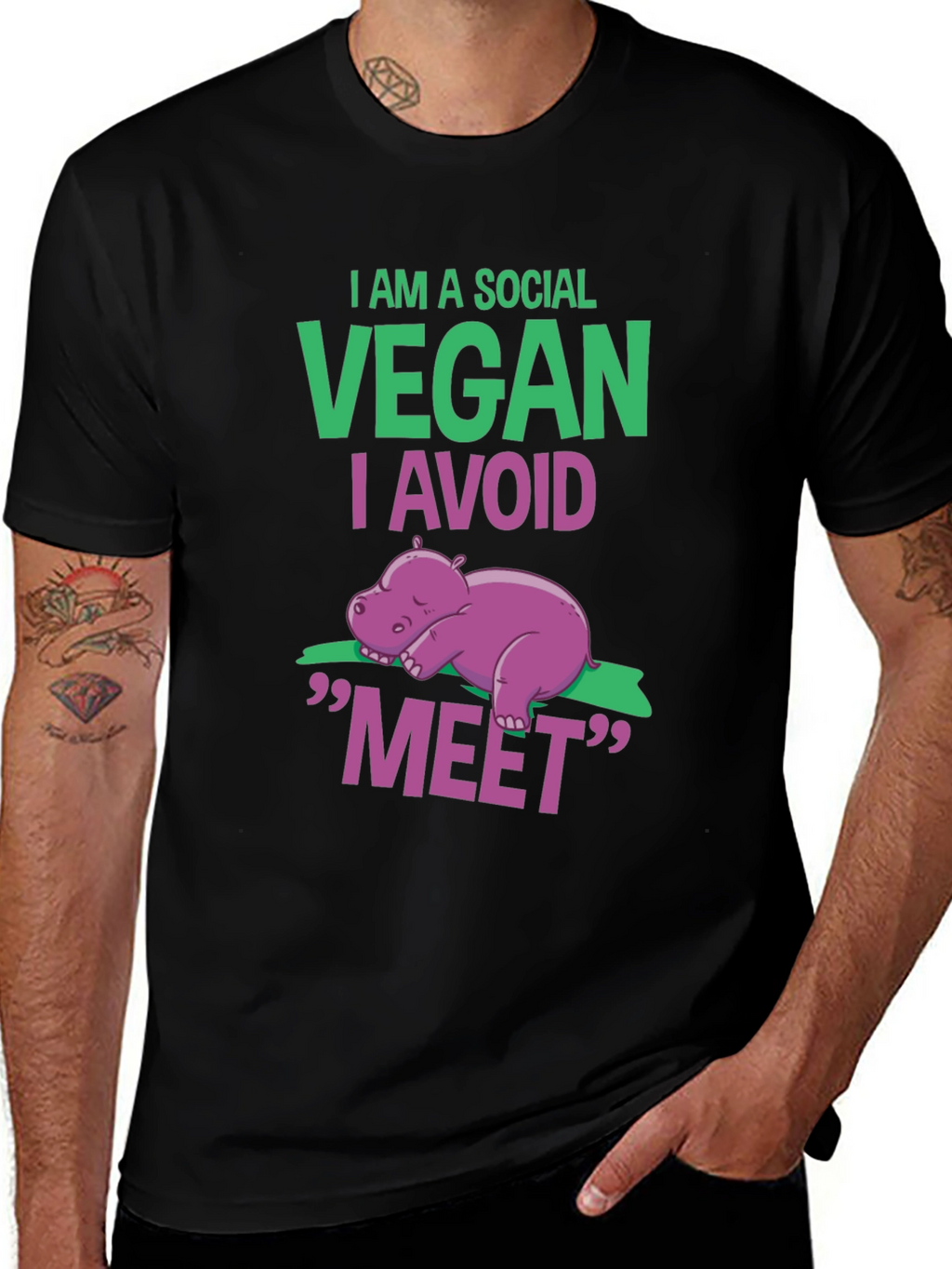 Social Vegan T-Shirt - Avoid Meet Funny Animal Tee