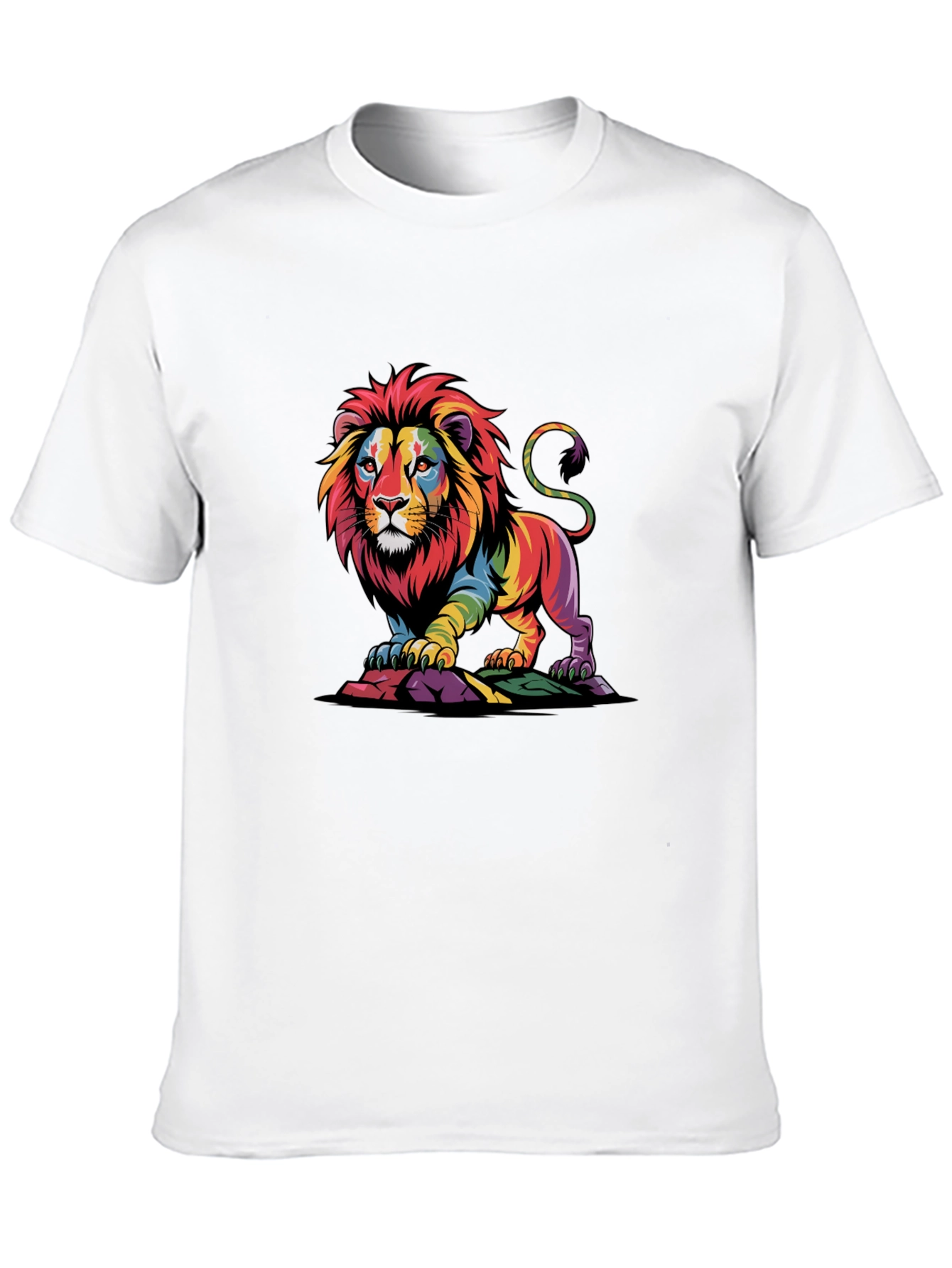Rainbow Lion Graphic Tee - Bold Black T-Shirt