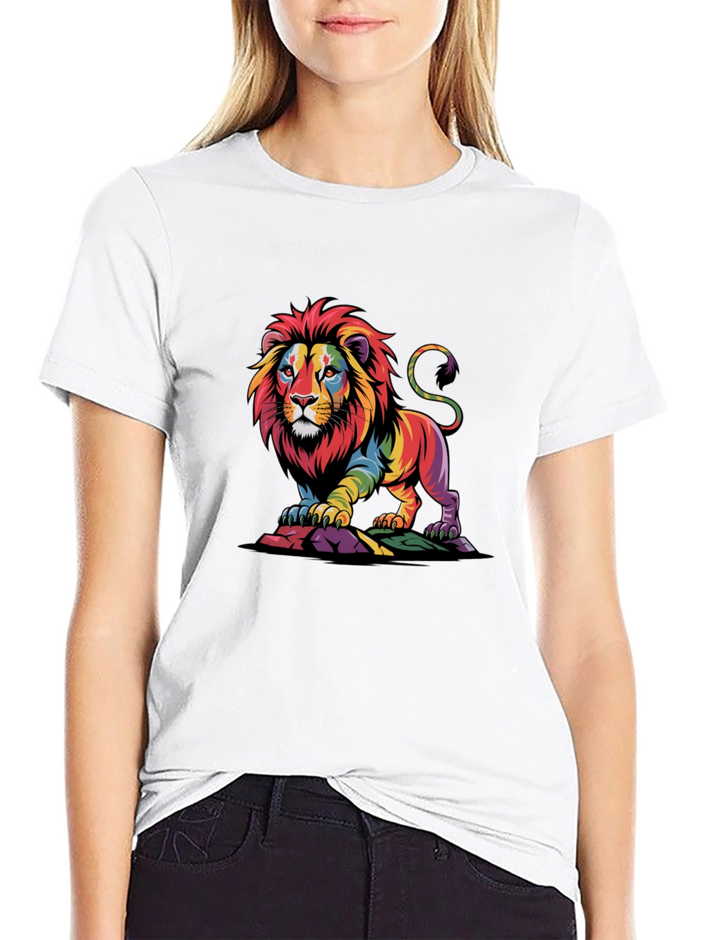 Rainbow Lion Graphic Tee - Bold Black T-Shirt